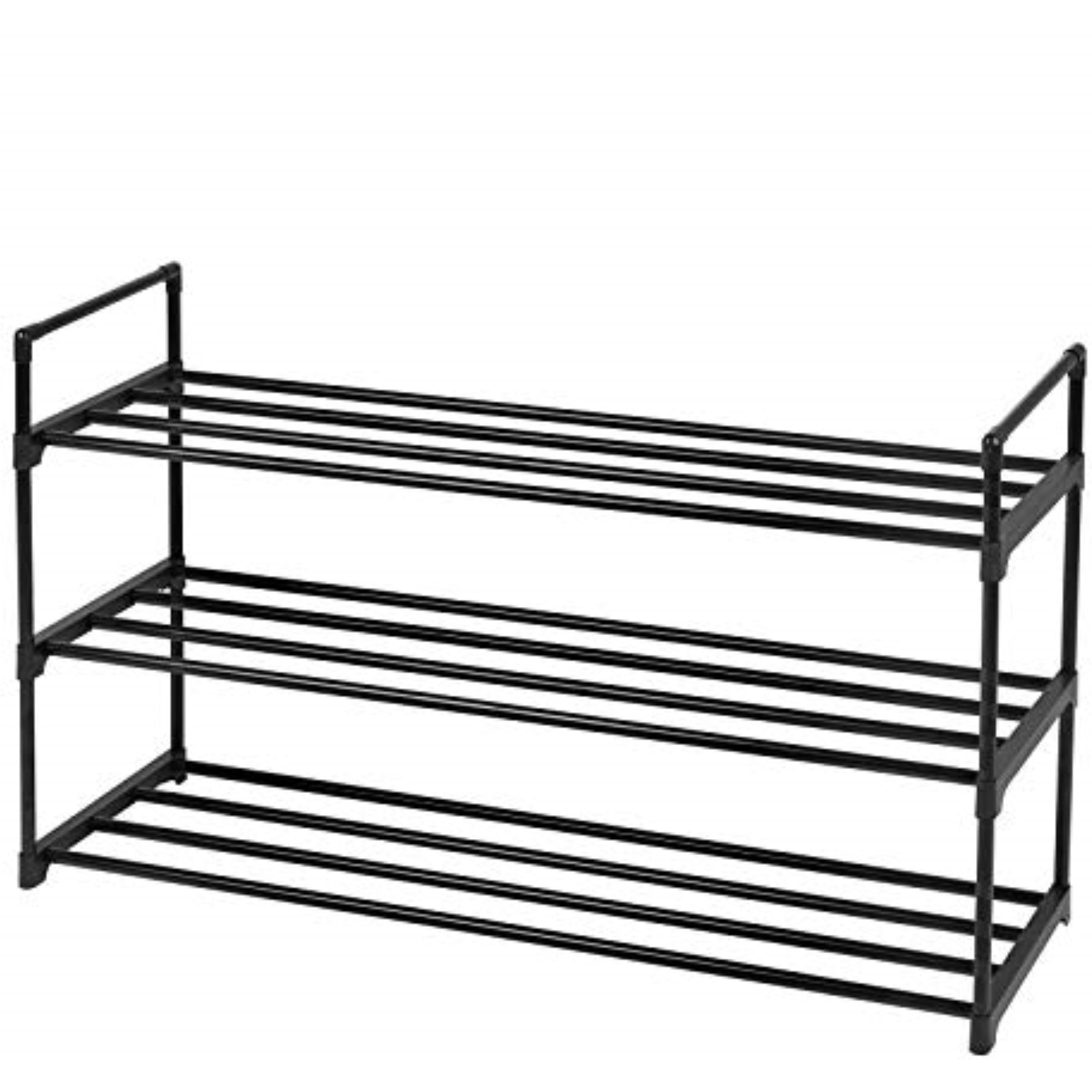 Songmics - Zapatero de 3 niveles para almacenamiento de zapatos, estante de metal, 12 a 15 pares de zapatos, torre de zapatos apilable para sala de estar, entrada, pasillo, armario, negro ULSA13BK