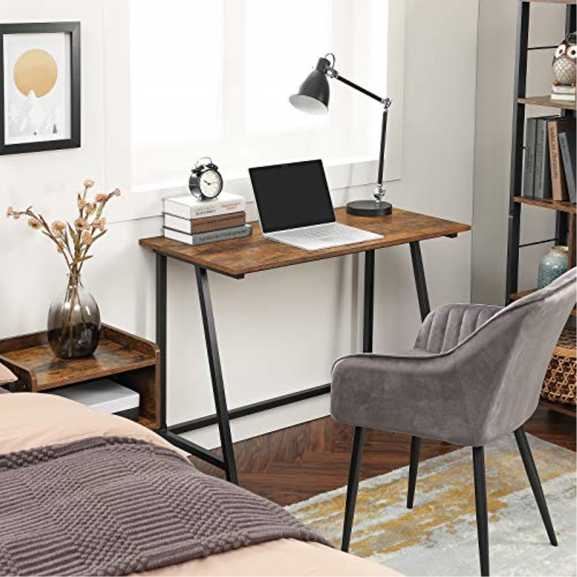 VASAGLE Schreibtisch, Computertisch, Homeoffice, Bro, Arbeitszimmer, Wohnzimmer, stabil, platzsparend, einfacher Aufbau, Industrie-Design, 100 x 50 x 75 cm, vintagebraun-schwarz LWD40X
