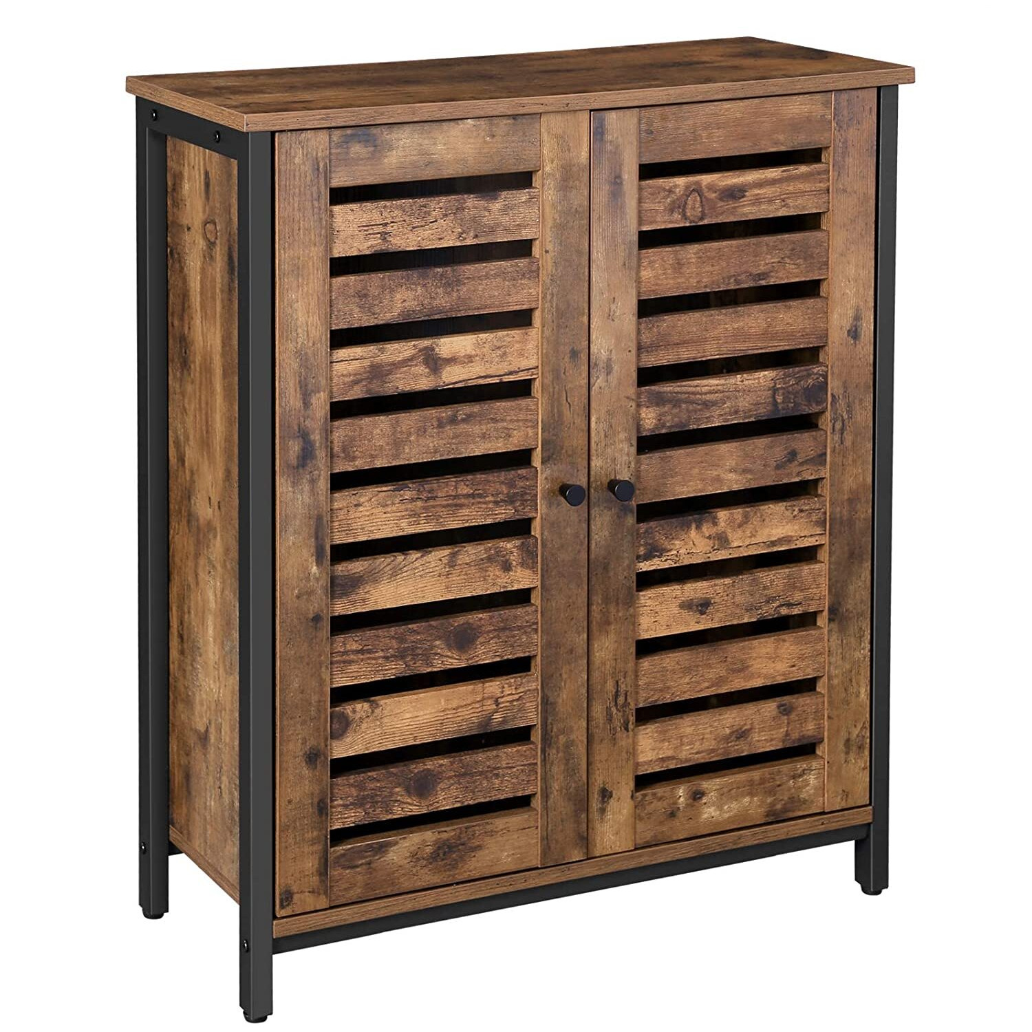 VASAGLE Beistellschrank, Sideboard, Dekoschrank mit Lamellentren, multifunktional, Wohnzimmer, Schlafzimmer, Flur, Industrie-Design, Vintage, Dunkelbraun LSC78BX