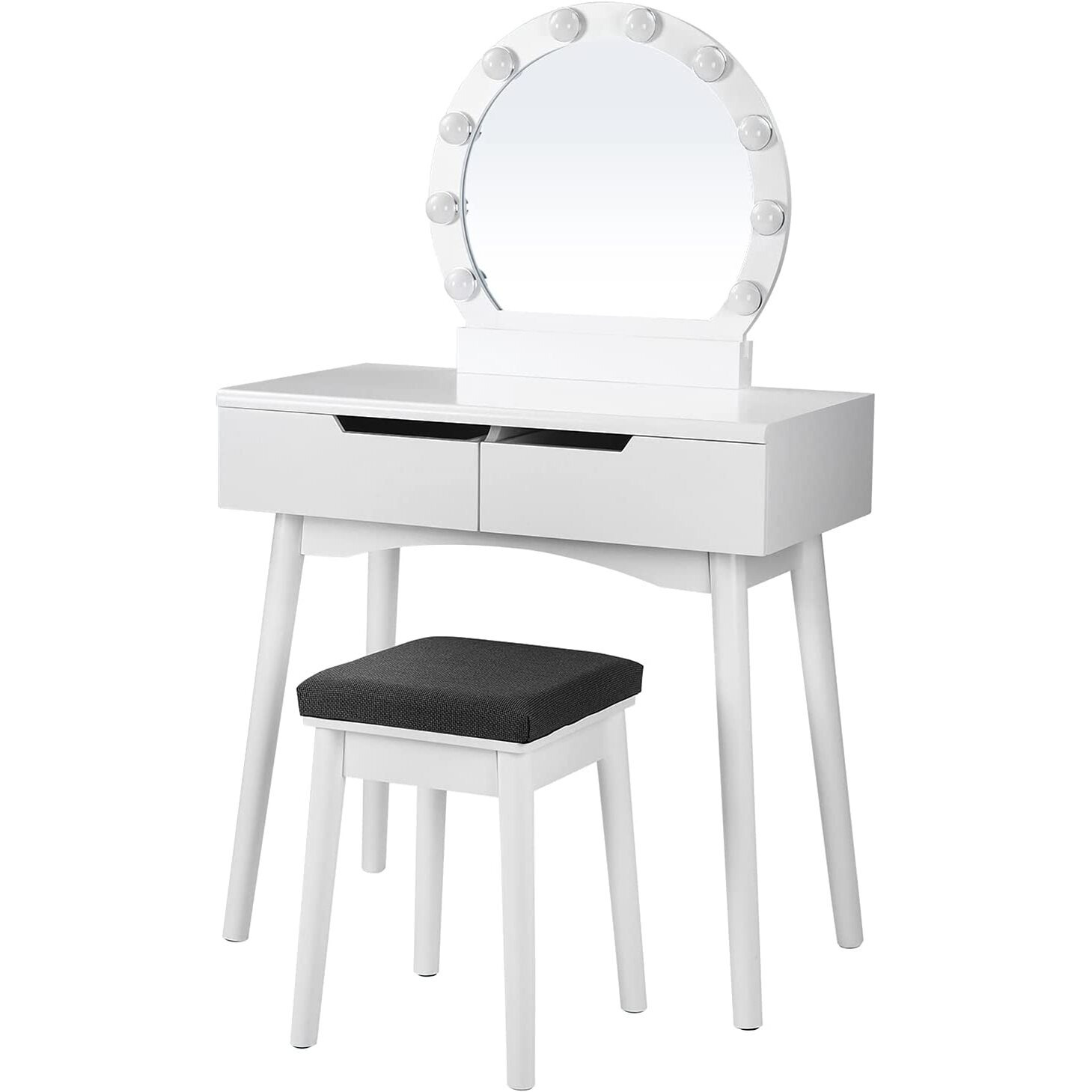 SONGMICS Schminktisch mit Beleuchtung, Frisiertisch mit Spiegel und Glhbirnen, Kosmetiktisch, Frisierkommode, fr EIN perfektes Make-up, gepolsterter Hocker, 2 groe Schubladen, wei RDT11WL