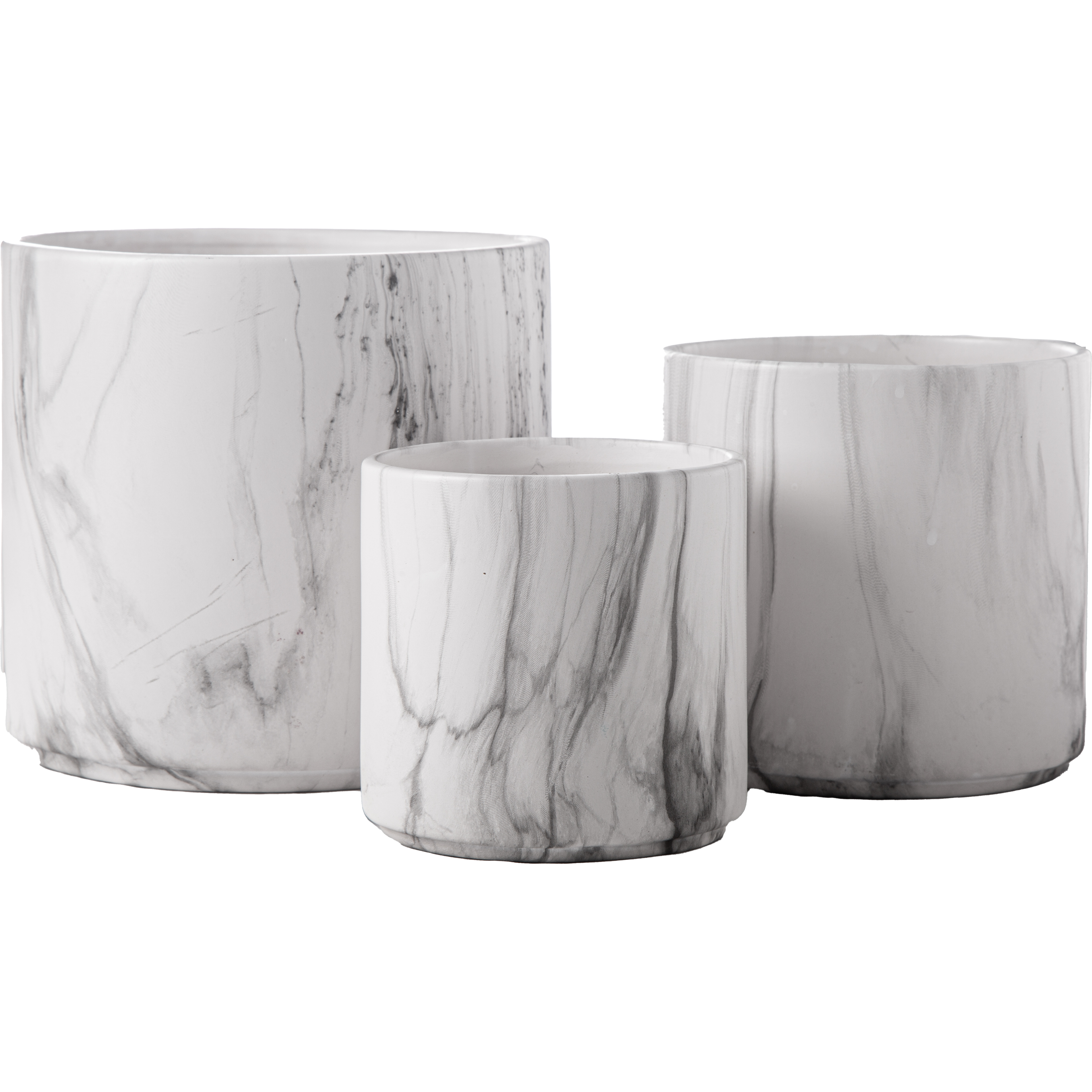 Ceramic Round Vase with Seamless Column Overlay Design Body Set of Three Matte Finish White