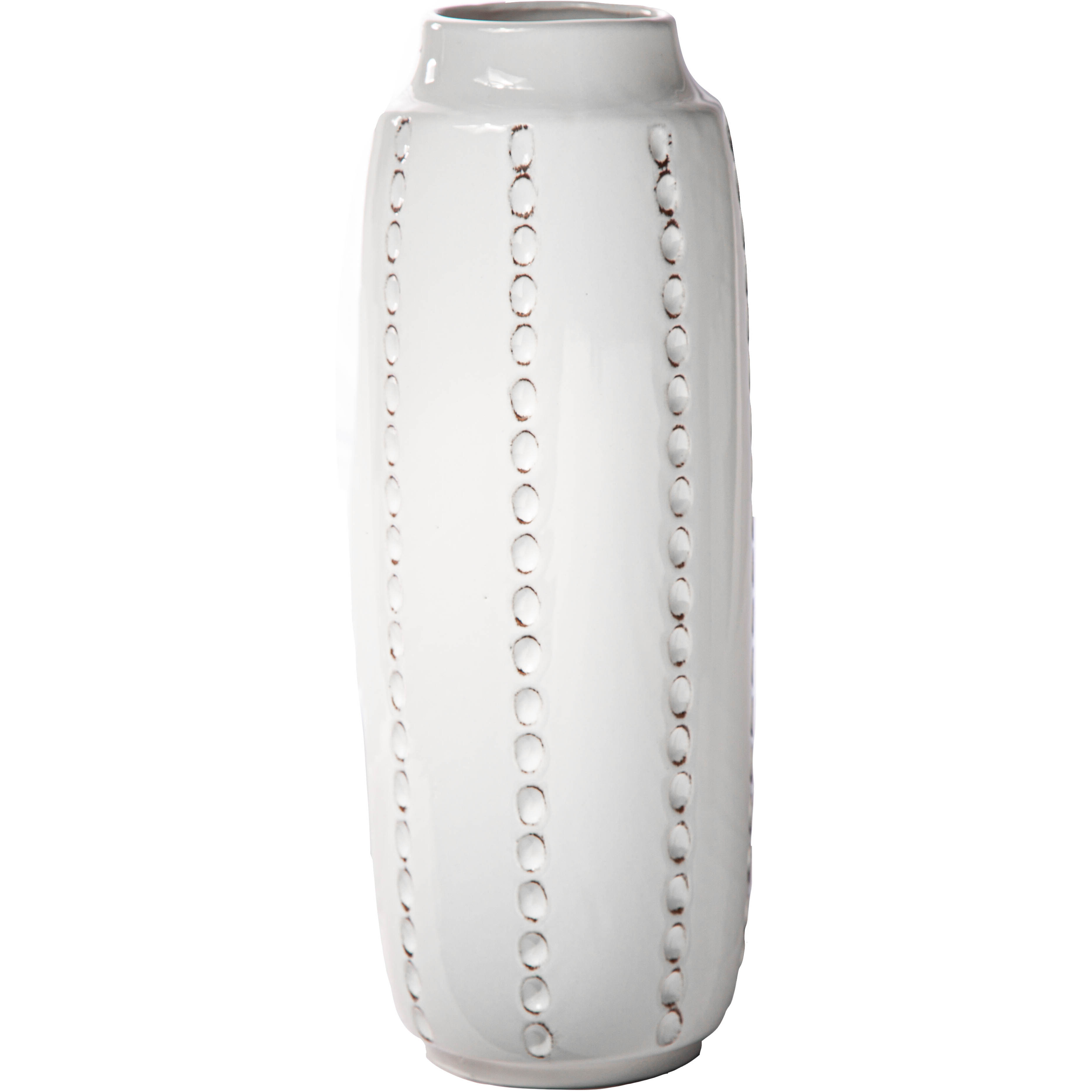 Ceramic Round Vase with Vertical Curled Threads Design Body LG Gloss Finish White