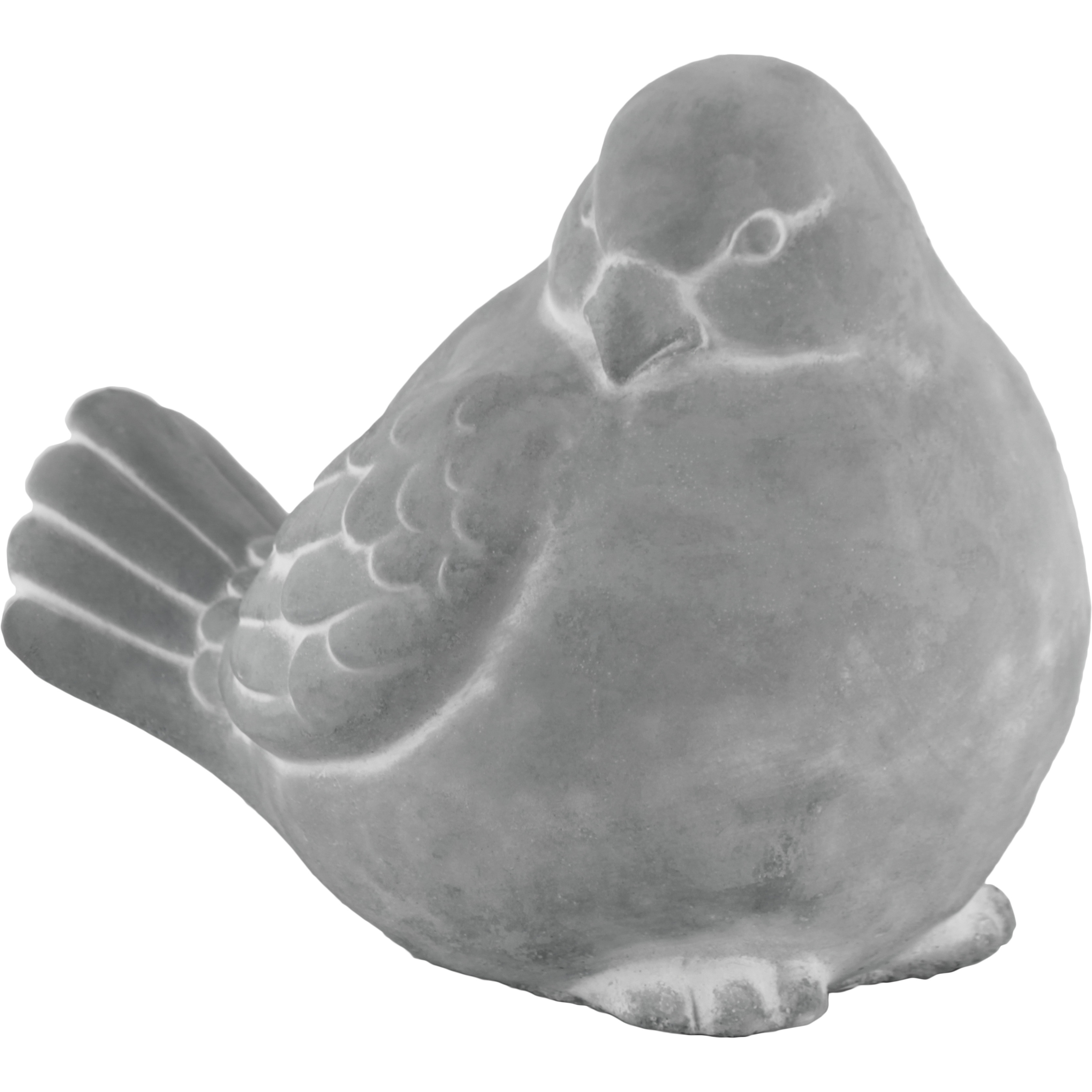Cement Sitting Bird Figurine with Head Turned to Side Washed Concrete Finish Gray