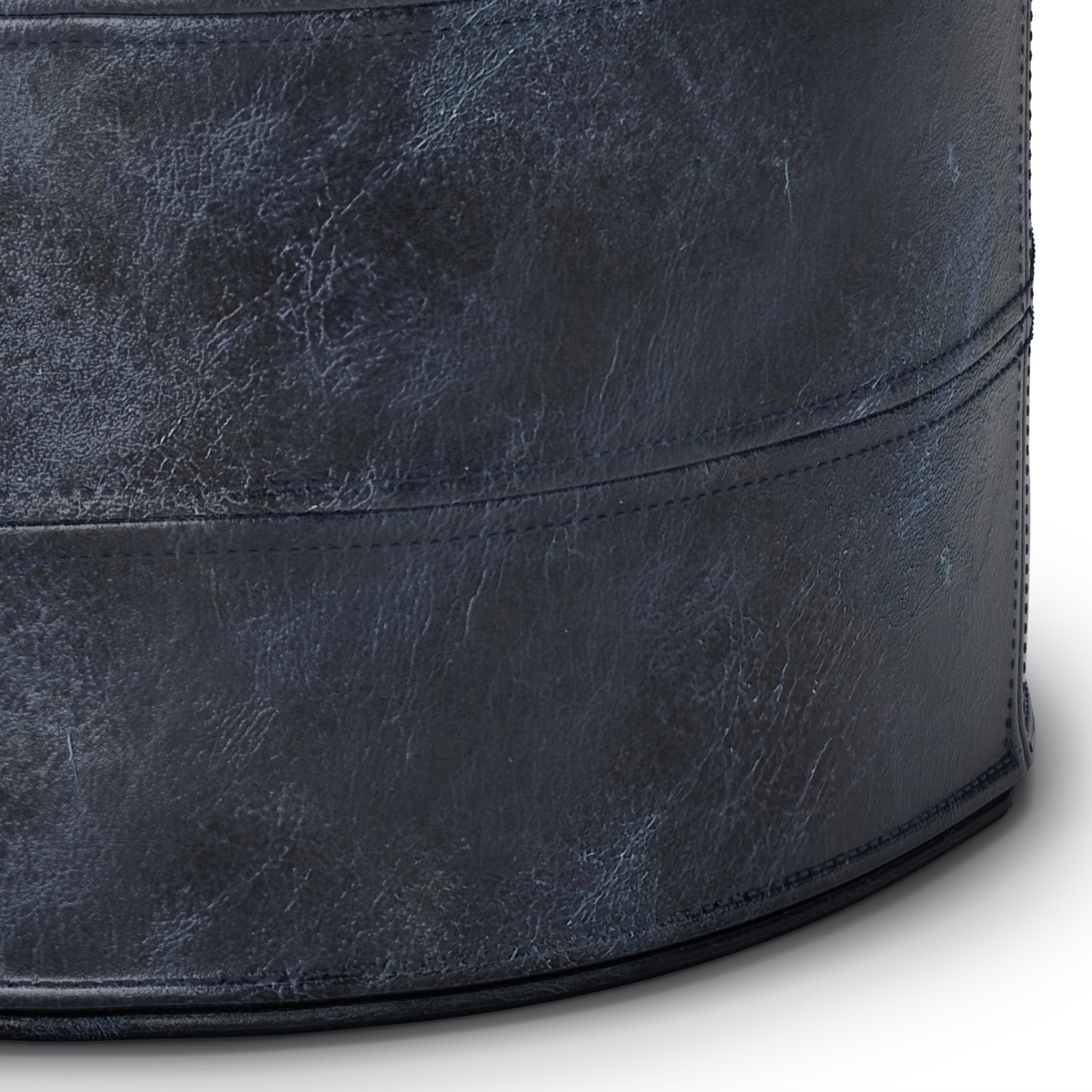 Connor Boho Round Pouf in Distressed Navy Blue Genuine Leather