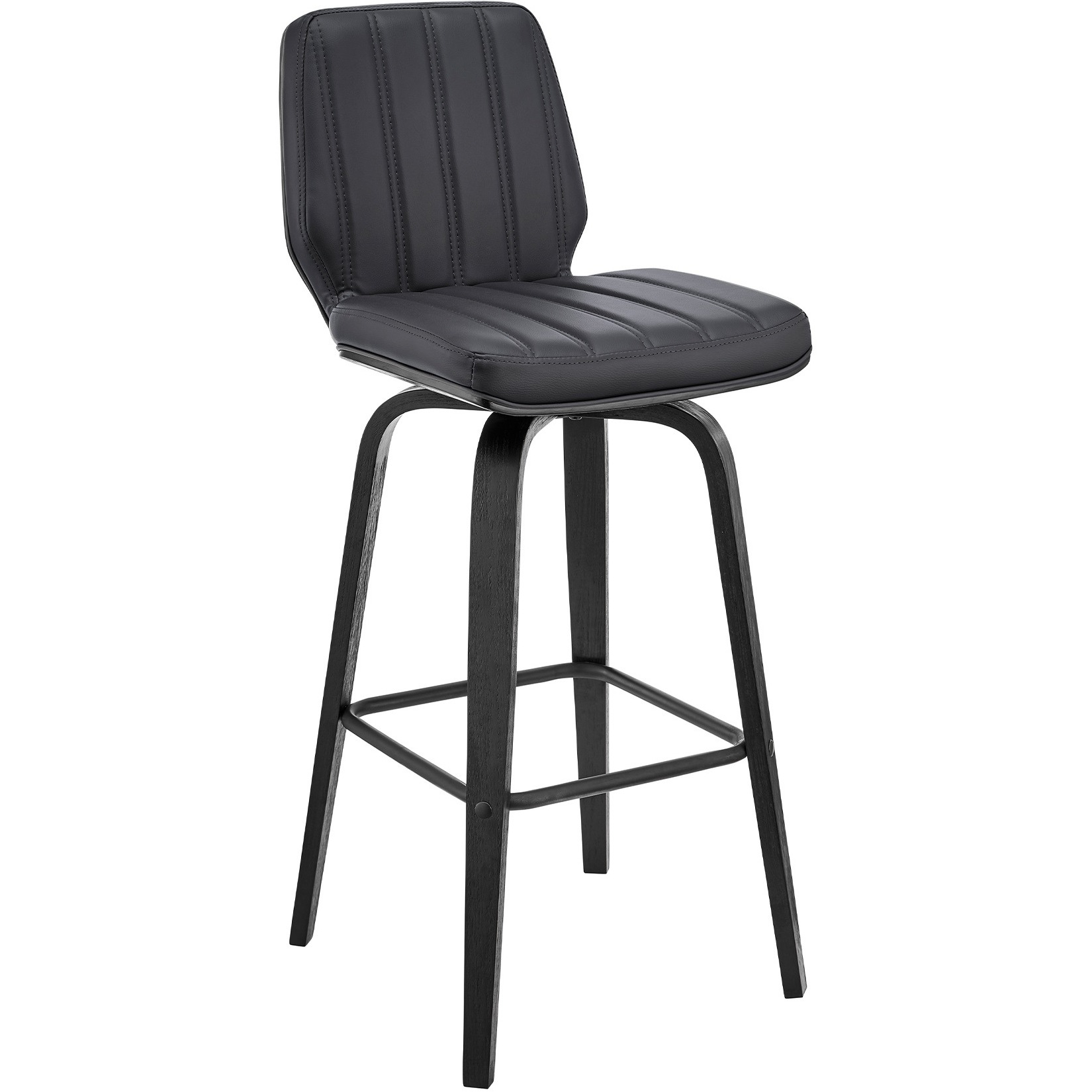 Renee 26" Swivel Grey Faux Leather and Black Wood Bar Stool