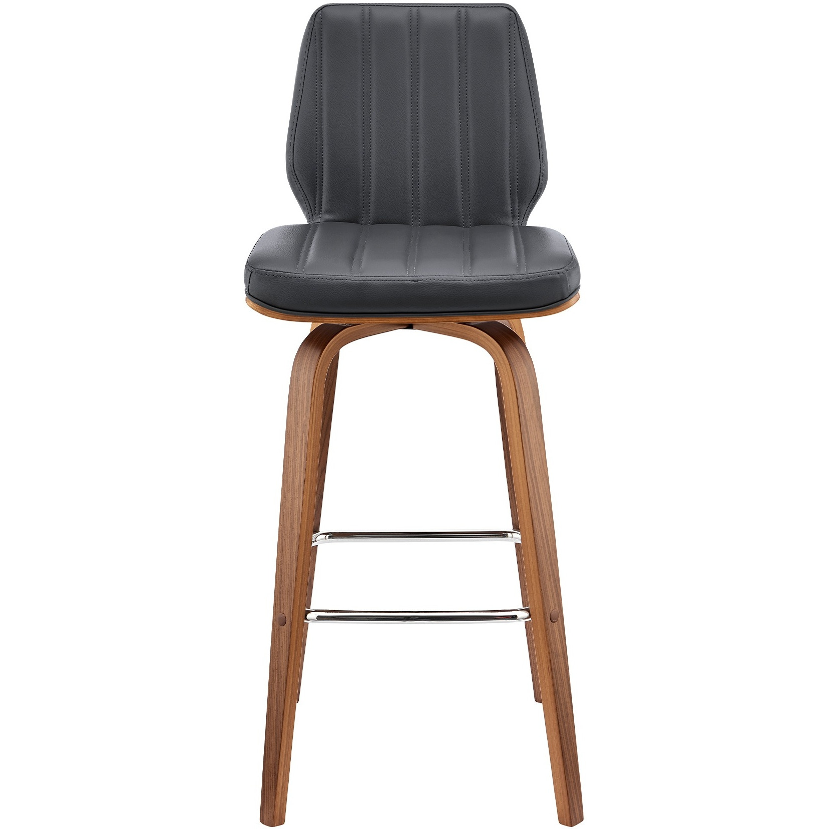Renee 30" Swivel Grey Faux Leather and Walnut Wood Bar Stool