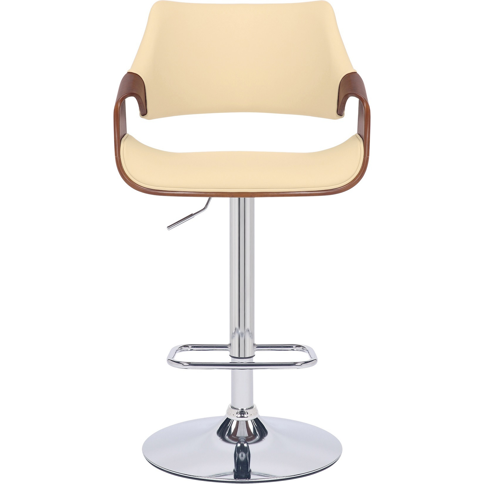Aspen Adjustable Swivel Cream Faux Leather and Walnut Wood Bar Stool with Chrome Base