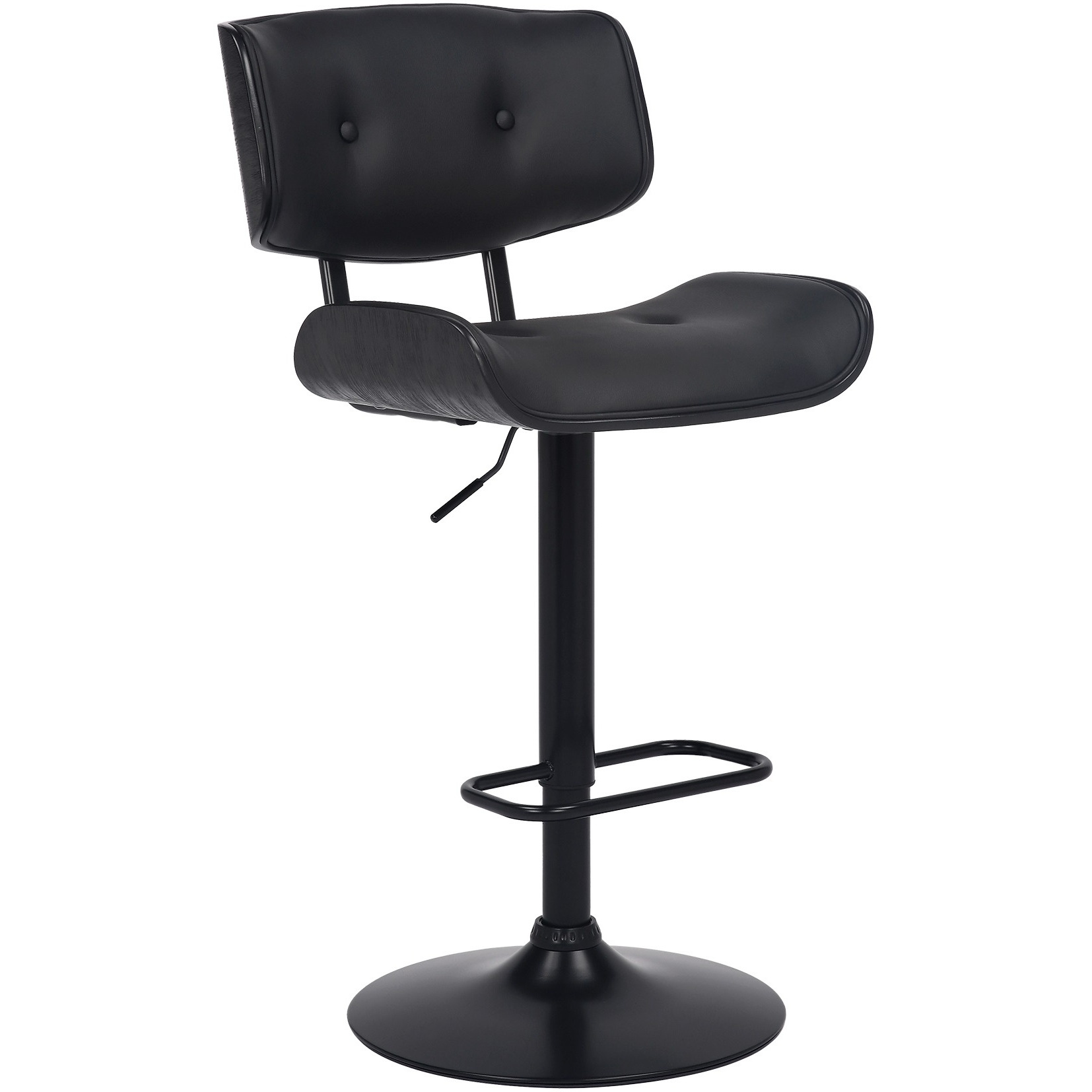 Brooklyn Adjustable Swivel Black Faux Leather and Black Wood Bar Stool with Black Base