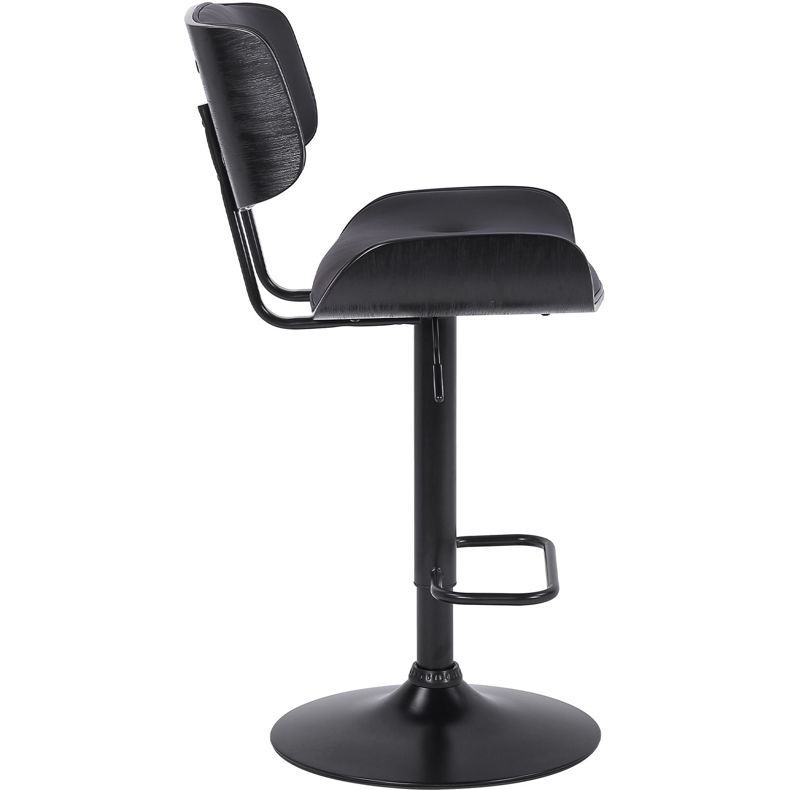 Brooklyn Adjustable Swivel Black Faux Leather and Black Wood Bar Stool with Black Base