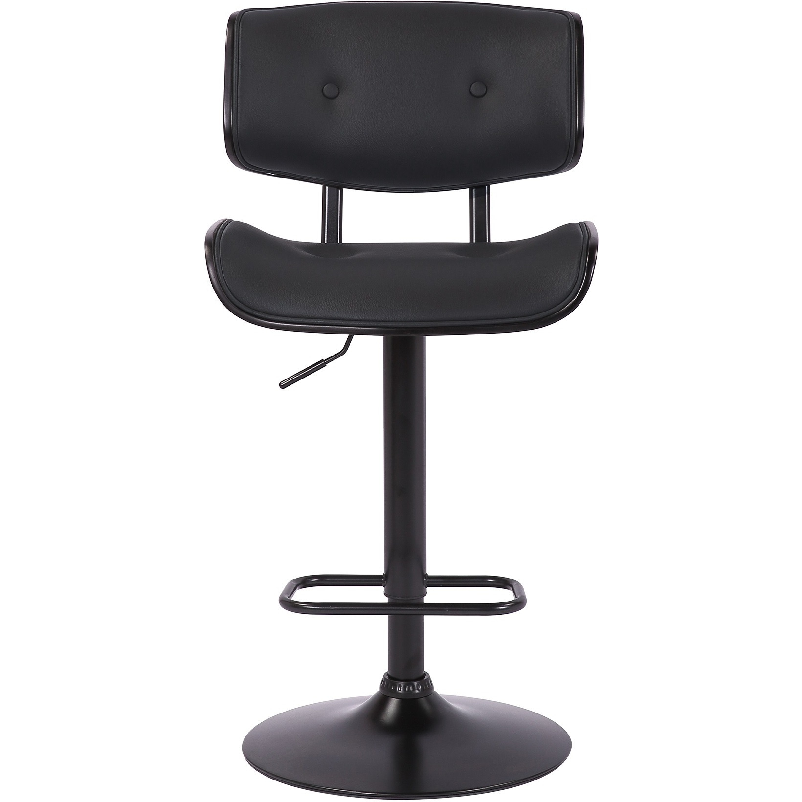 Brooklyn Adjustable Swivel Black Faux Leather and Black Wood Bar Stool with Black Base