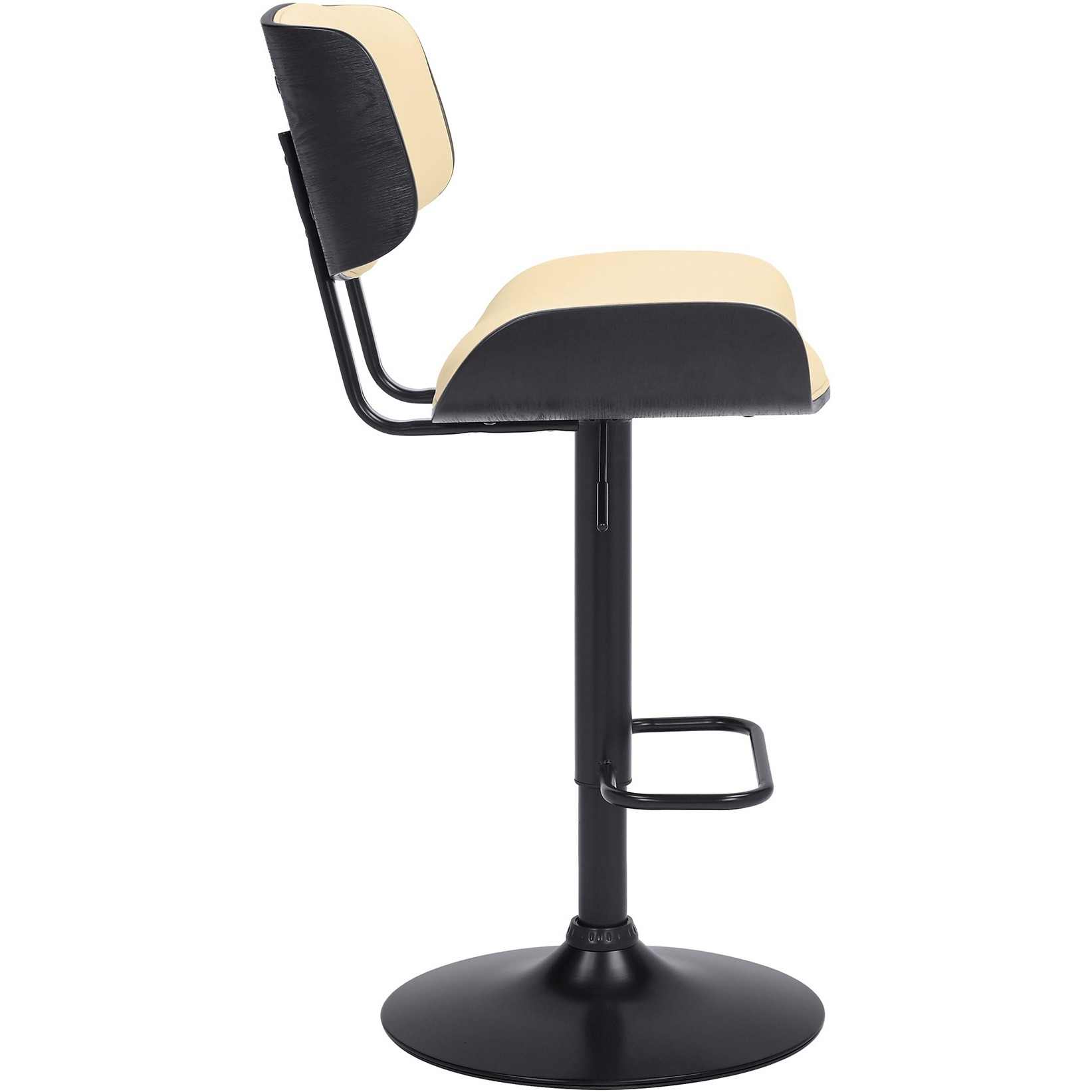 Brooklyn Adjustable Swivel Cream Faux Leather and Black Wood Bar Stool with Black Base