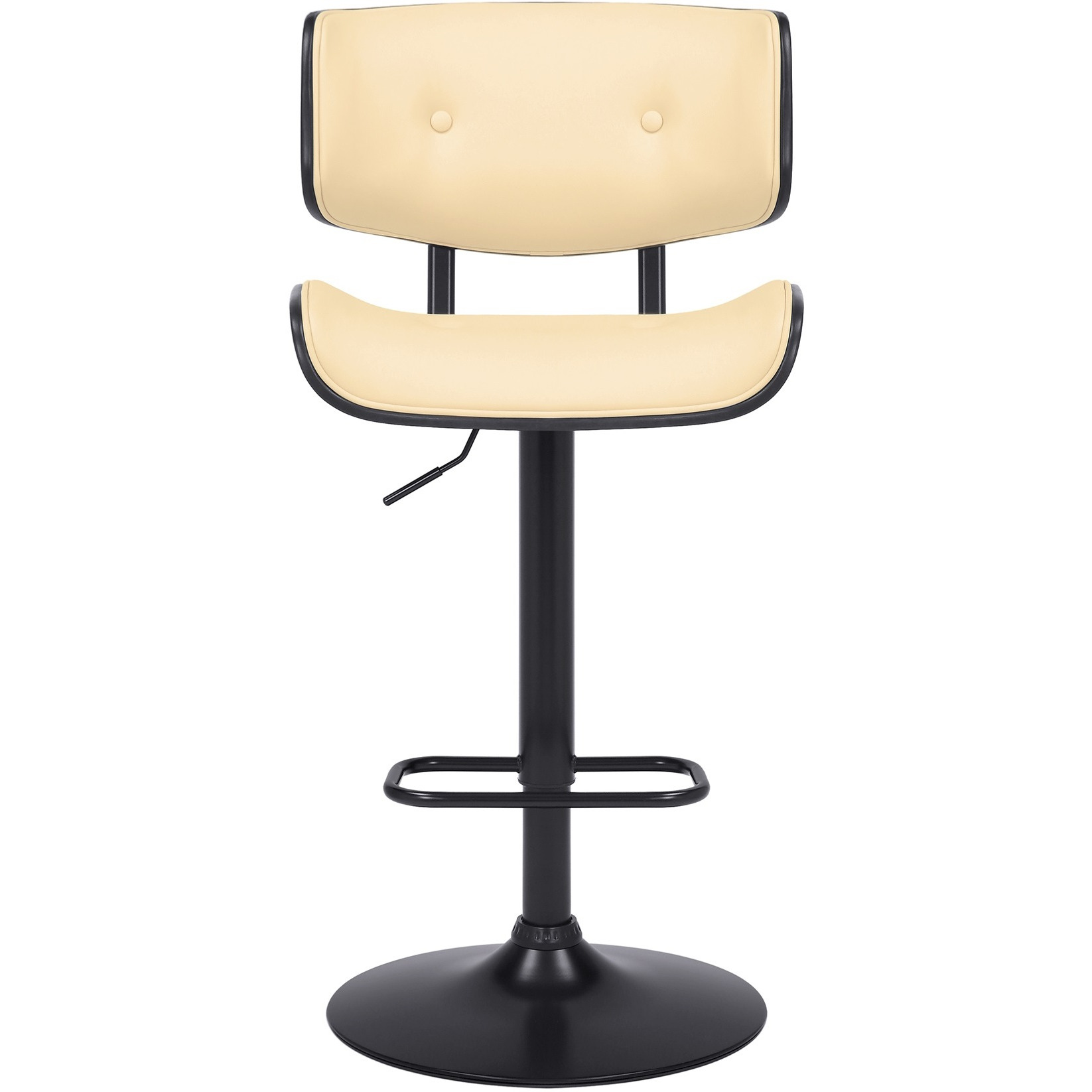Brooklyn Adjustable Swivel Cream Faux Leather and Black Wood Bar Stool with Black Base