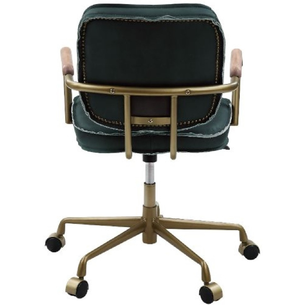 Office Chair with Leather Seat and Button Tufted Back, Green