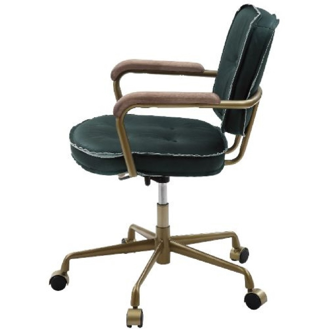 Office Chair with Leather Seat and Button Tufted Back, Green