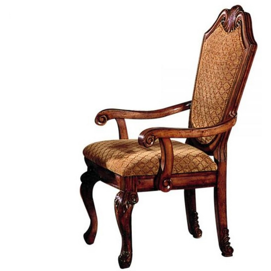 Arm Chair with Fabric Seat and Crown Top, Set of 2, Brown