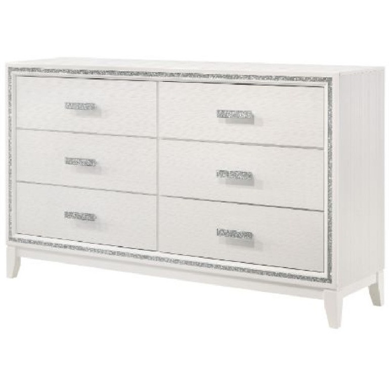 Dresser with 6 Drawers and Shimmer Accent Trim, White