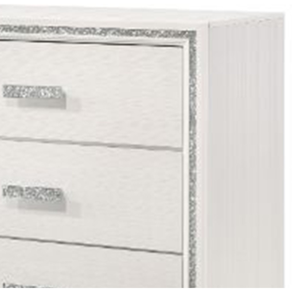 Dresser with 6 Drawers and Shimmer Accent Trim, White