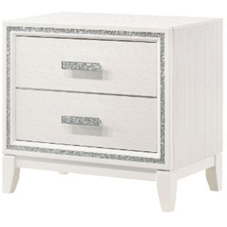 Nightstand with 2 Drawers and Shimmer Accent Trim, White