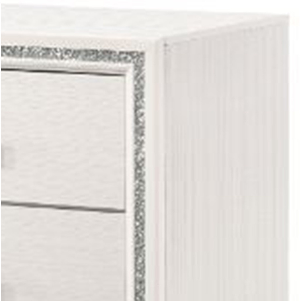 Nightstand with 2 Drawers and Shimmer Accent Trim, White