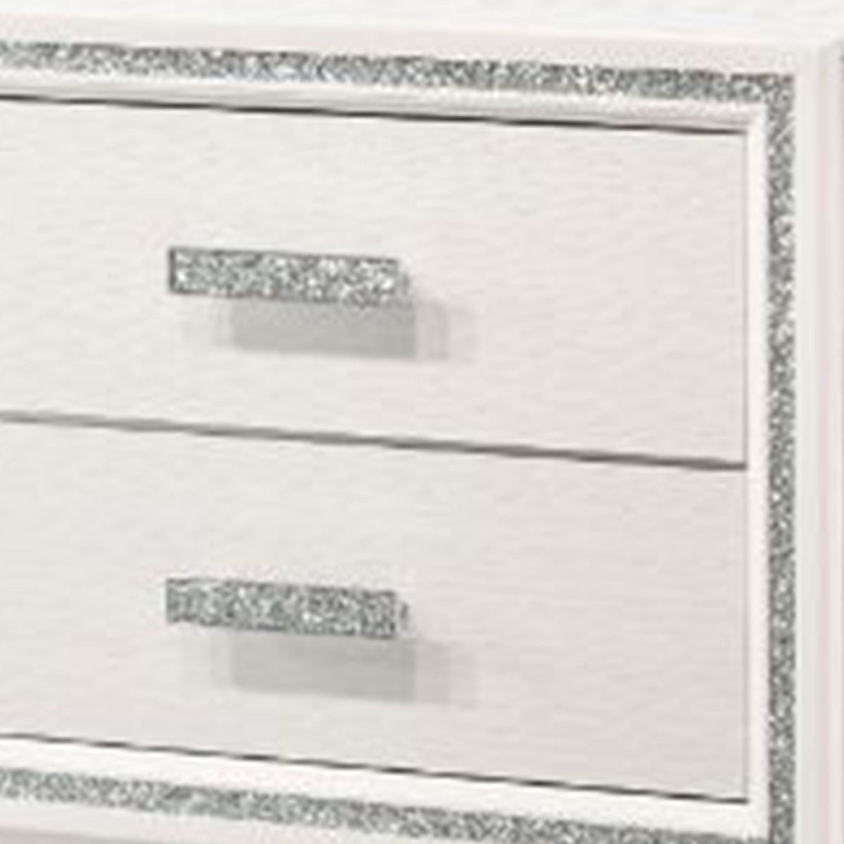 Nightstand with 2 Drawers and Shimmer Accent Trim, White