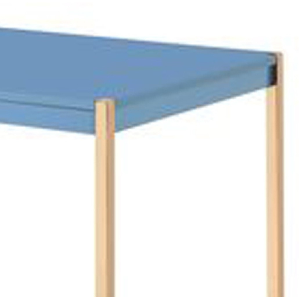 Writing Desk with USB Dock and Metal Legs, Blue and Rose Gold