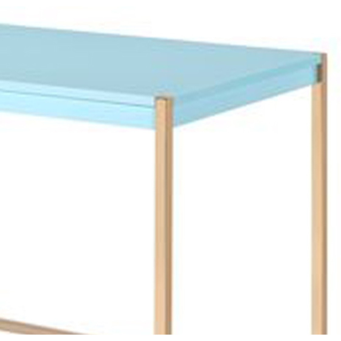 Writing Desk with USB Dock and Metal Legs, Sky Blue and Gold