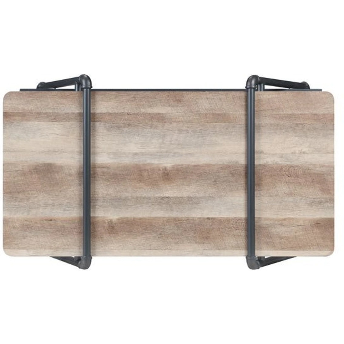 Coffee Table with Wooden Top and Mesh Shelf, Brown and Black