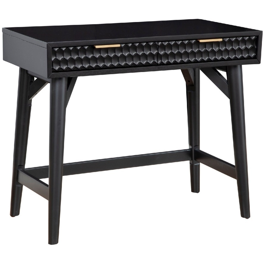 Writing Desk with 2 Drawers and Wooden Frame, Black