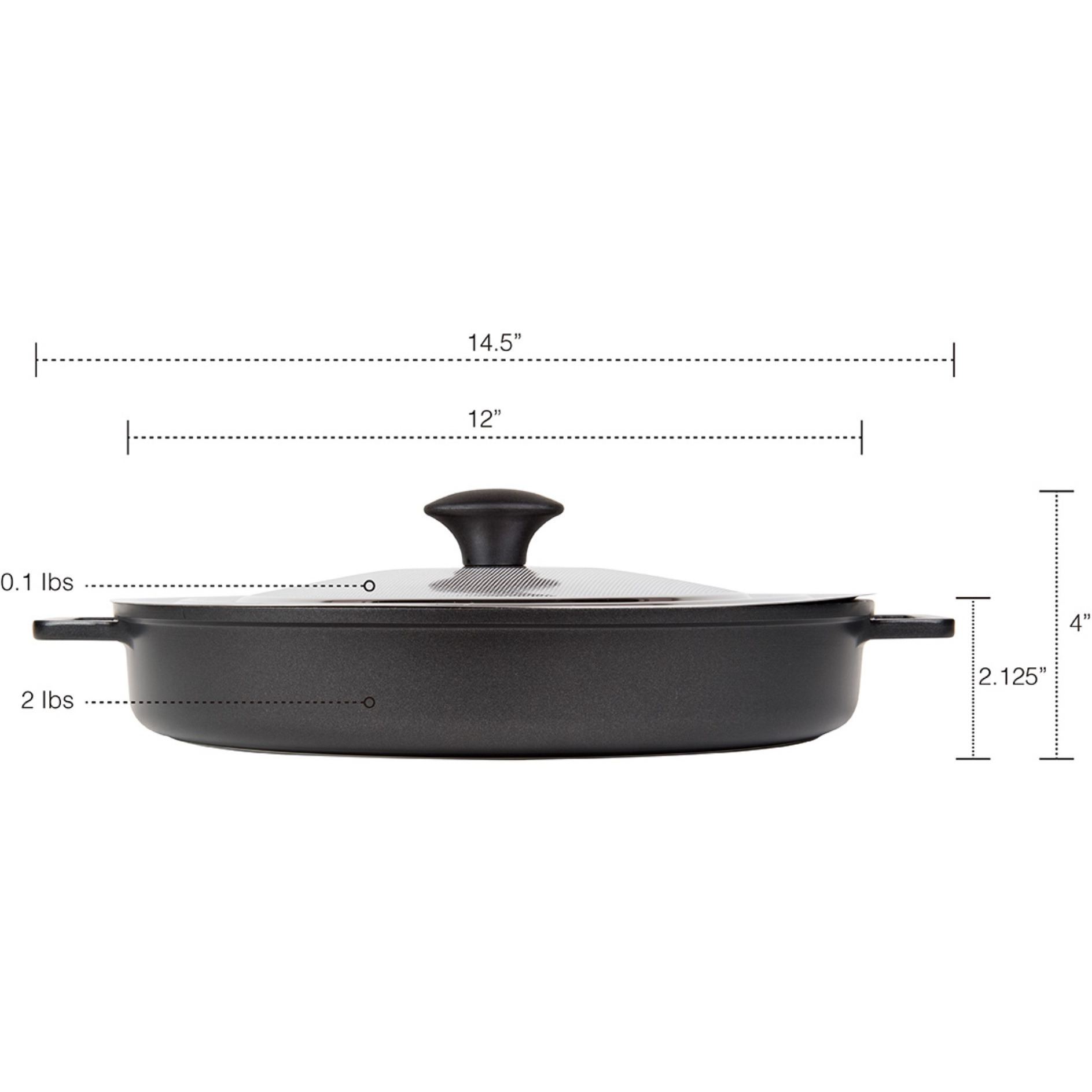 STOVETOP OVEN GRILL PAN WITH HEAT-IN STEAM-OUT LID, NON-STICK CAST ALUMINUM, 12", BLACK