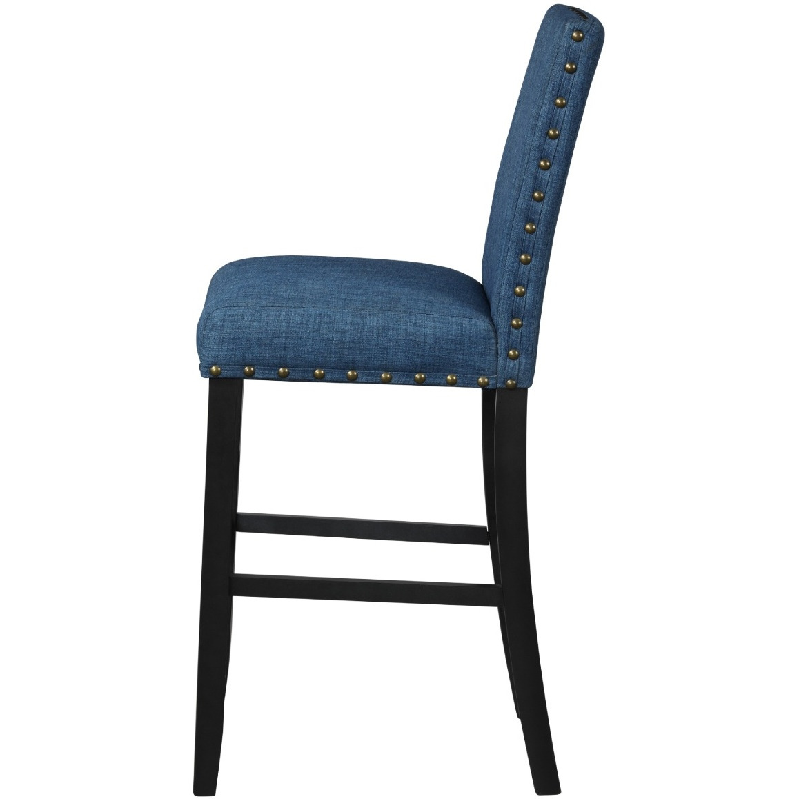 Bar Chair with Fabric Seat and Nailhead Trim, Set of 2, Blue