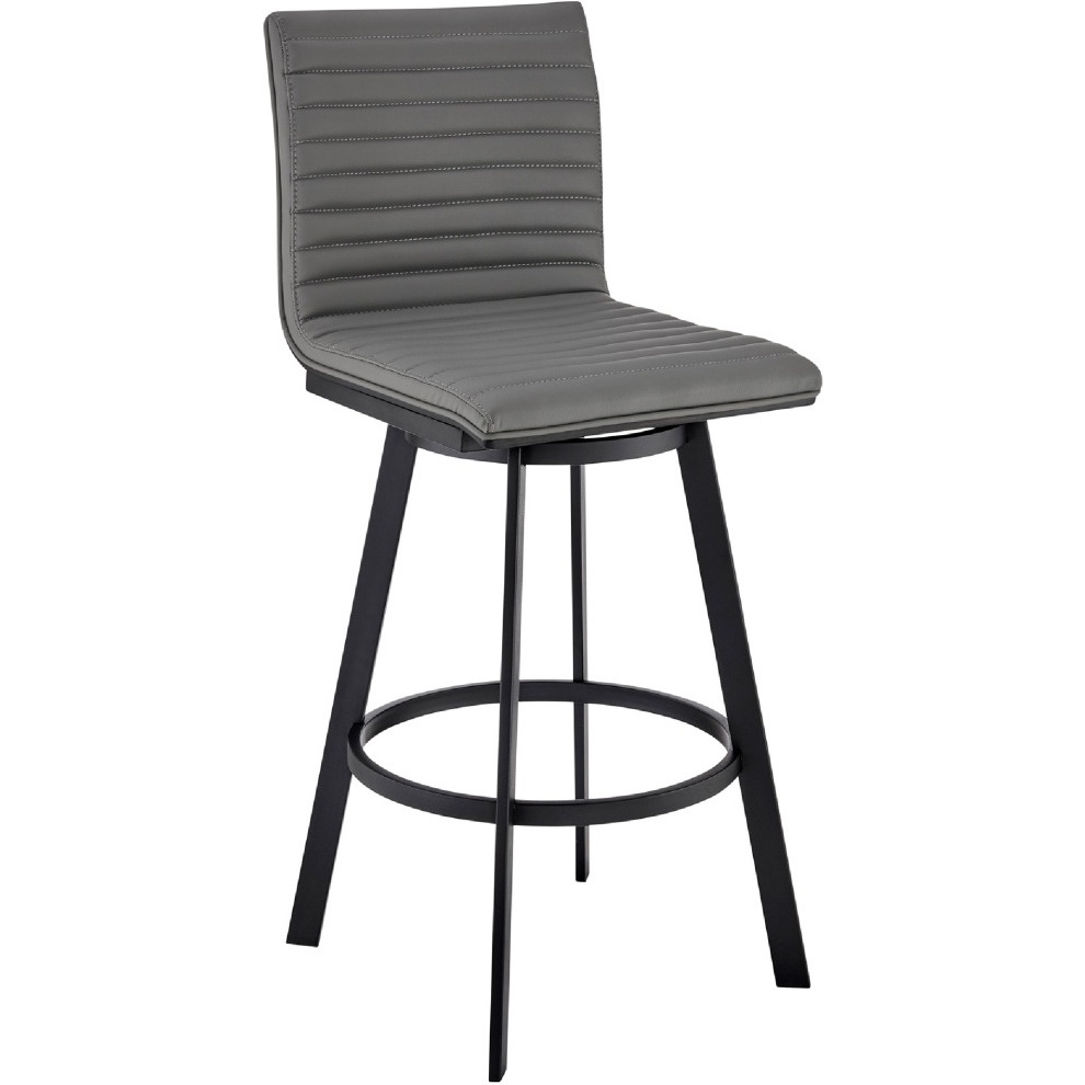 Swivel Counter Barstool with Horizontal Channel Stitching, Black and Gray