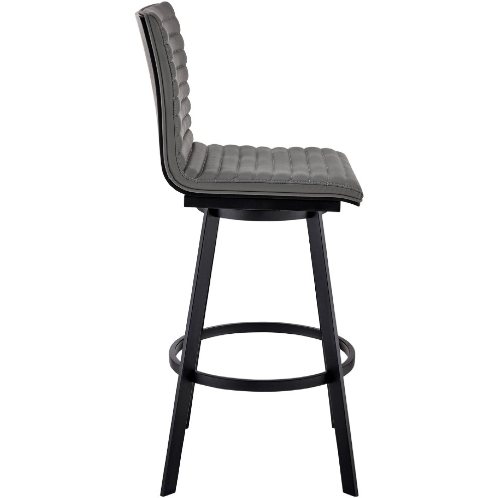 Swivel Counter Barstool with Horizontal Channel Stitching, Black and Gray