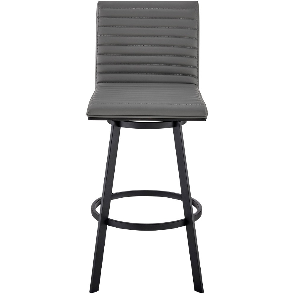 Swivel Counter Barstool with Horizontal Channel Stitching, Black and Gray
