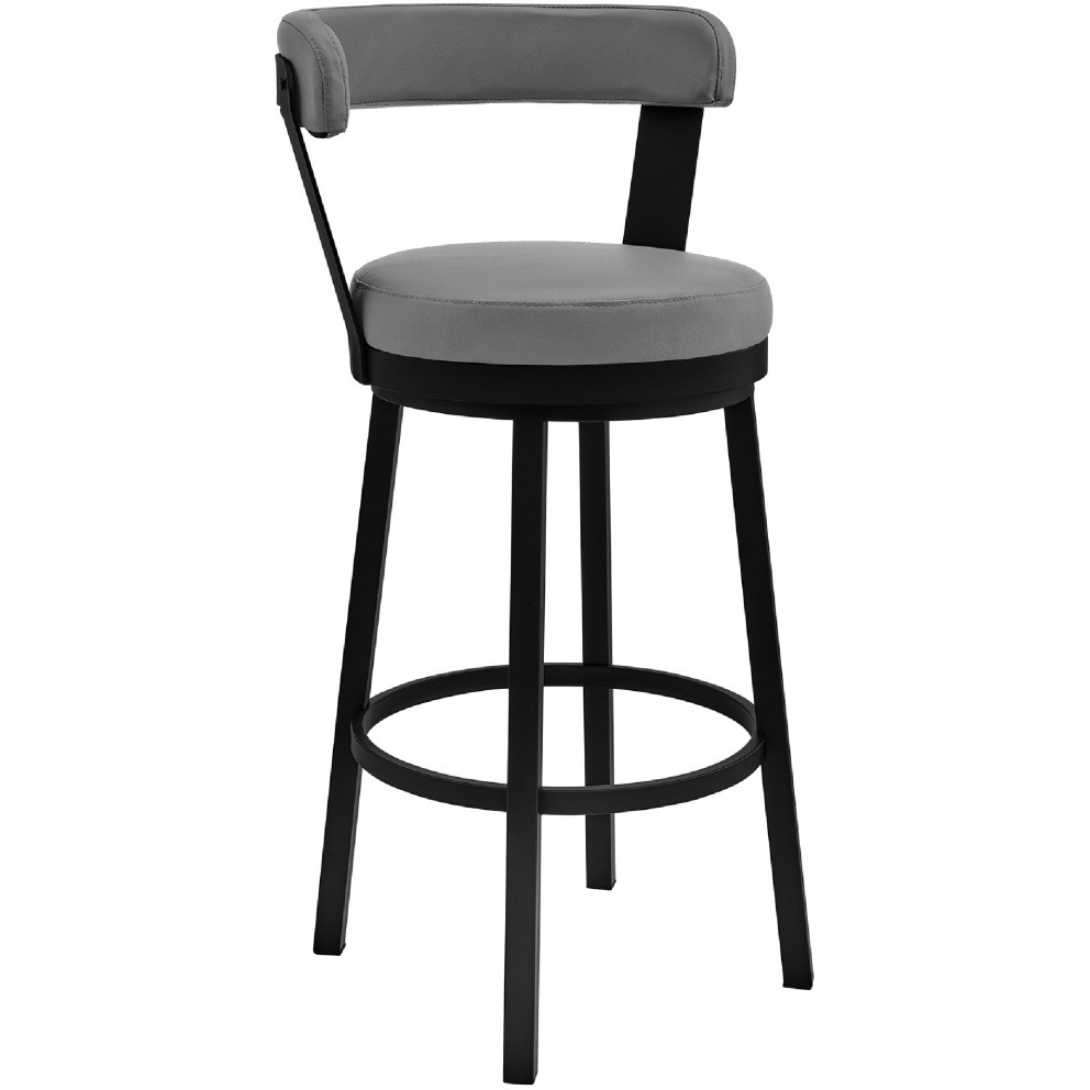 Swivel Counter Barstool with Curved Open Back and Metal Legs, Light Gray