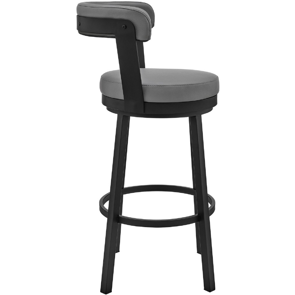 Swivel Counter Barstool with Curved Open Back and Metal Legs, Light Gray