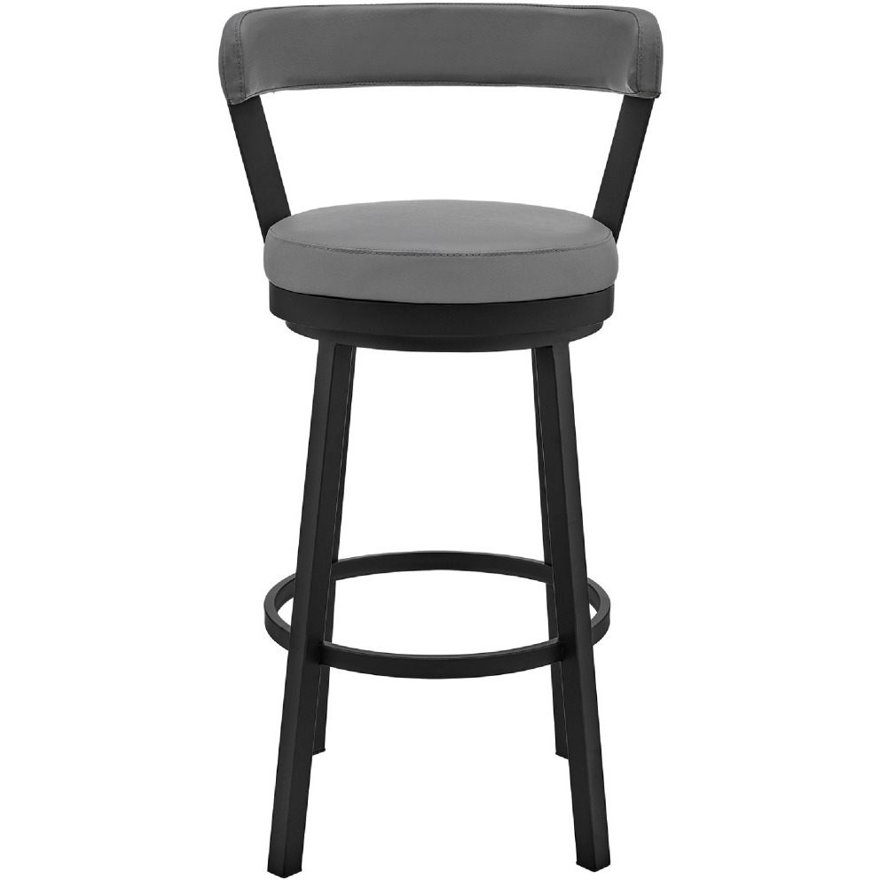 Swivel Counter Barstool with Curved Open Back and Metal Legs, Light Gray
