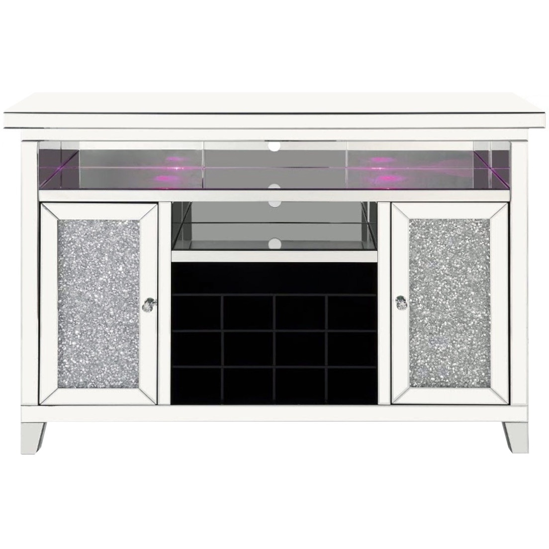 Mirrored Wine Cabinet with 2 Doors and LED Lights, Silver