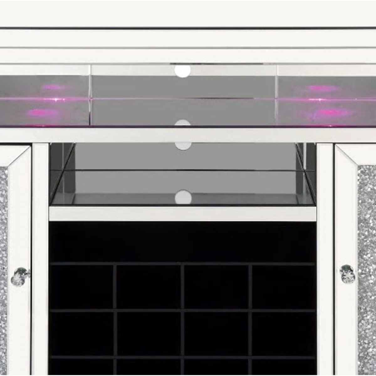 Mirrored Wine Cabinet with 2 Doors and LED Lights, Silver