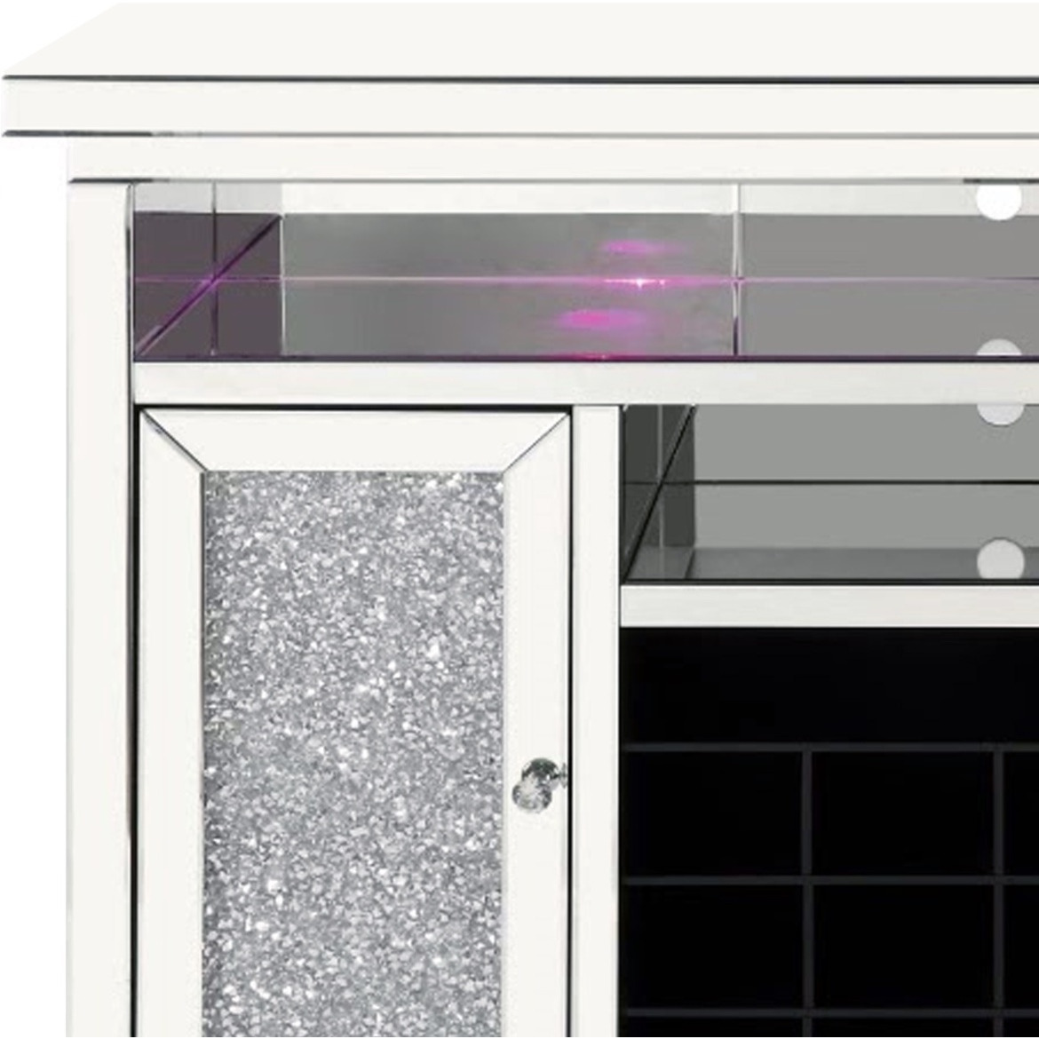 Mirrored Wine Cabinet with 2 Doors and LED Lights, Silver