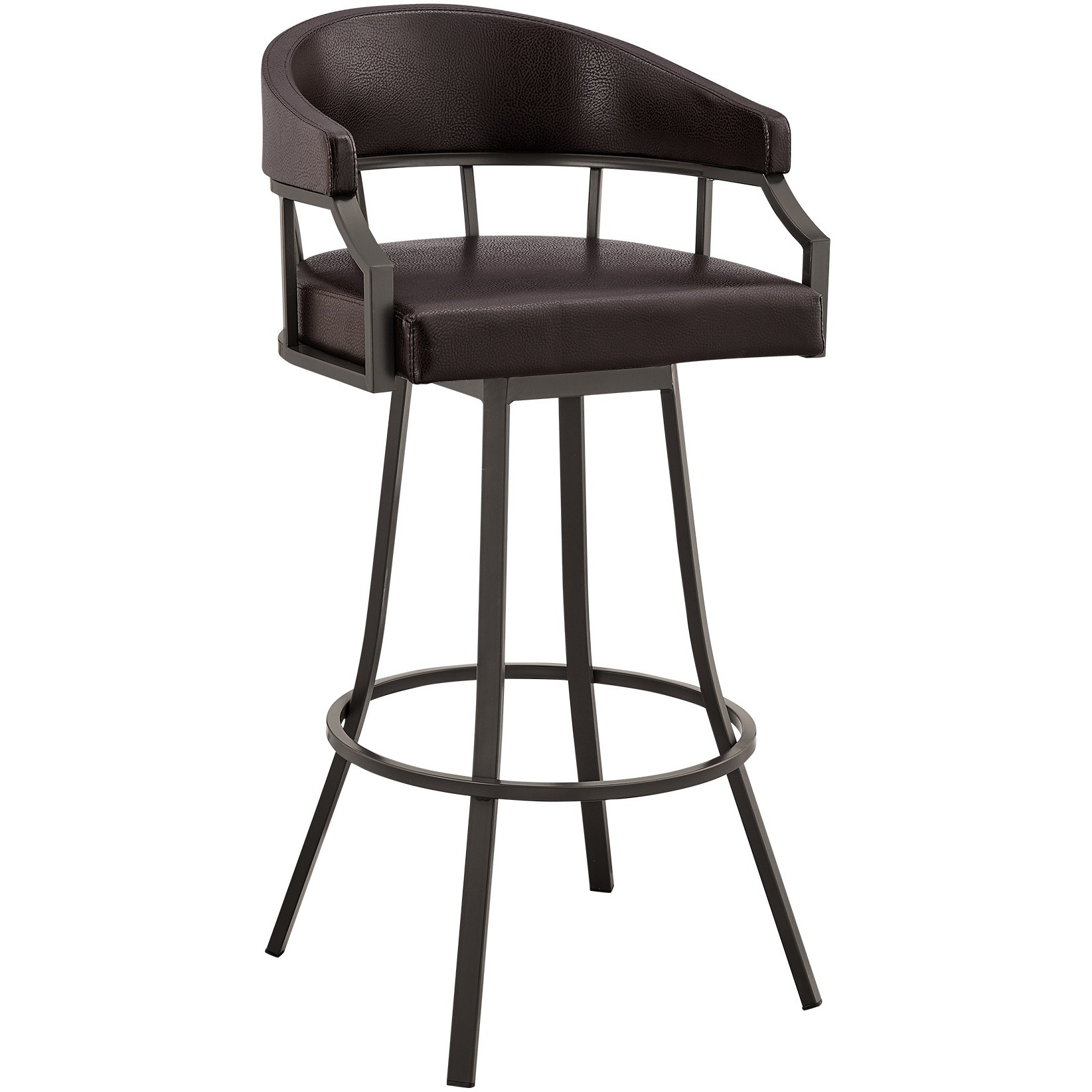 Palmdale 30" Swivel Brown Faux Leather and Java Brown Metal Bar Stool