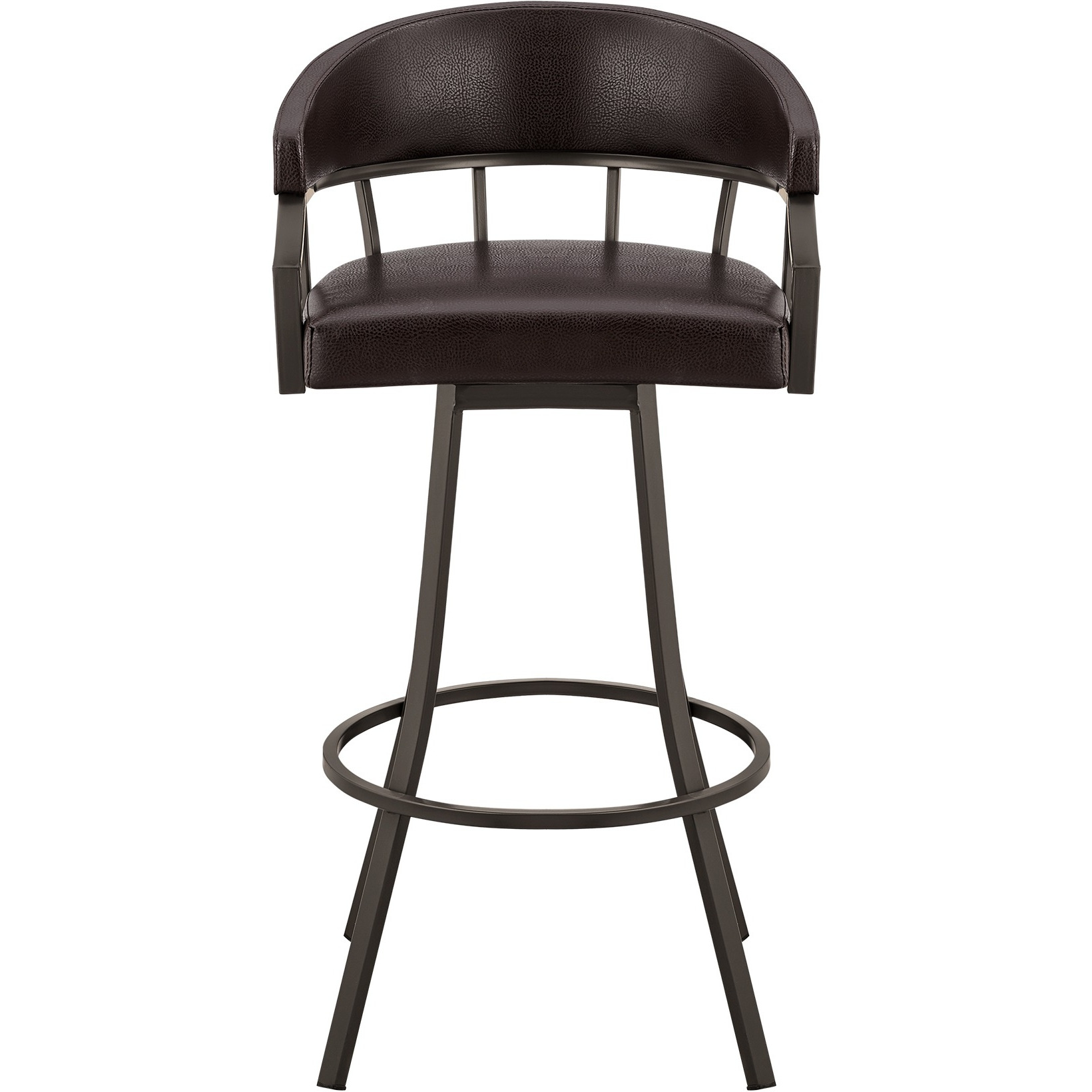 Palmdale 30" Swivel Brown Faux Leather and Java Brown Metal Bar Stool