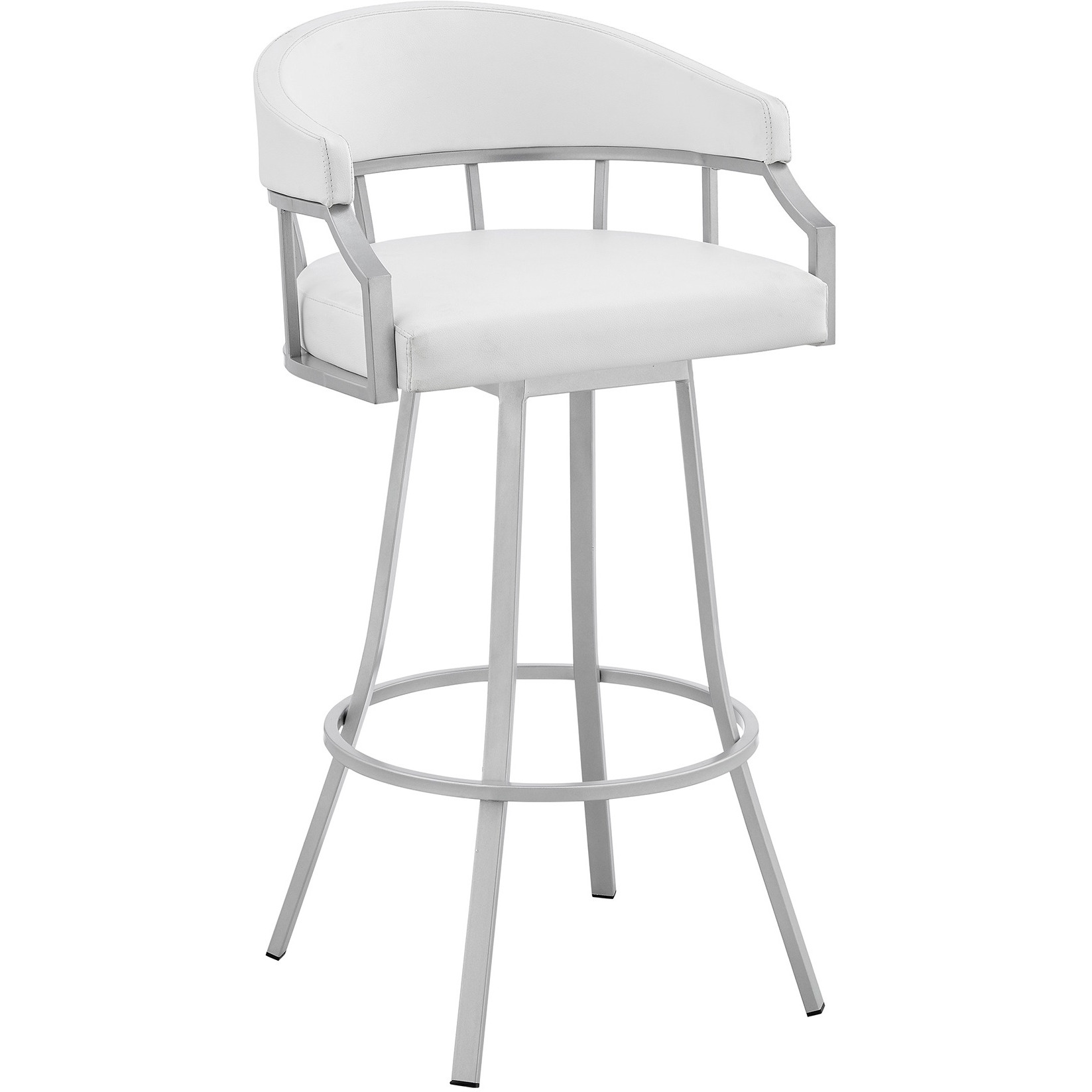 Palmdale 30" Swivel White Faux Leather and Silver Metal Bar Stool