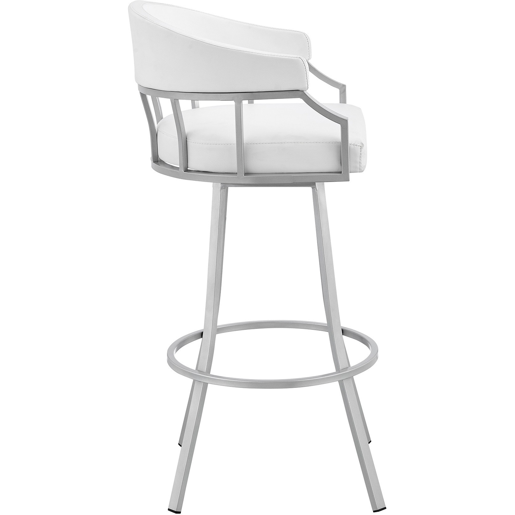 Palmdale 30" Swivel White Faux Leather and Silver Metal Bar Stool
