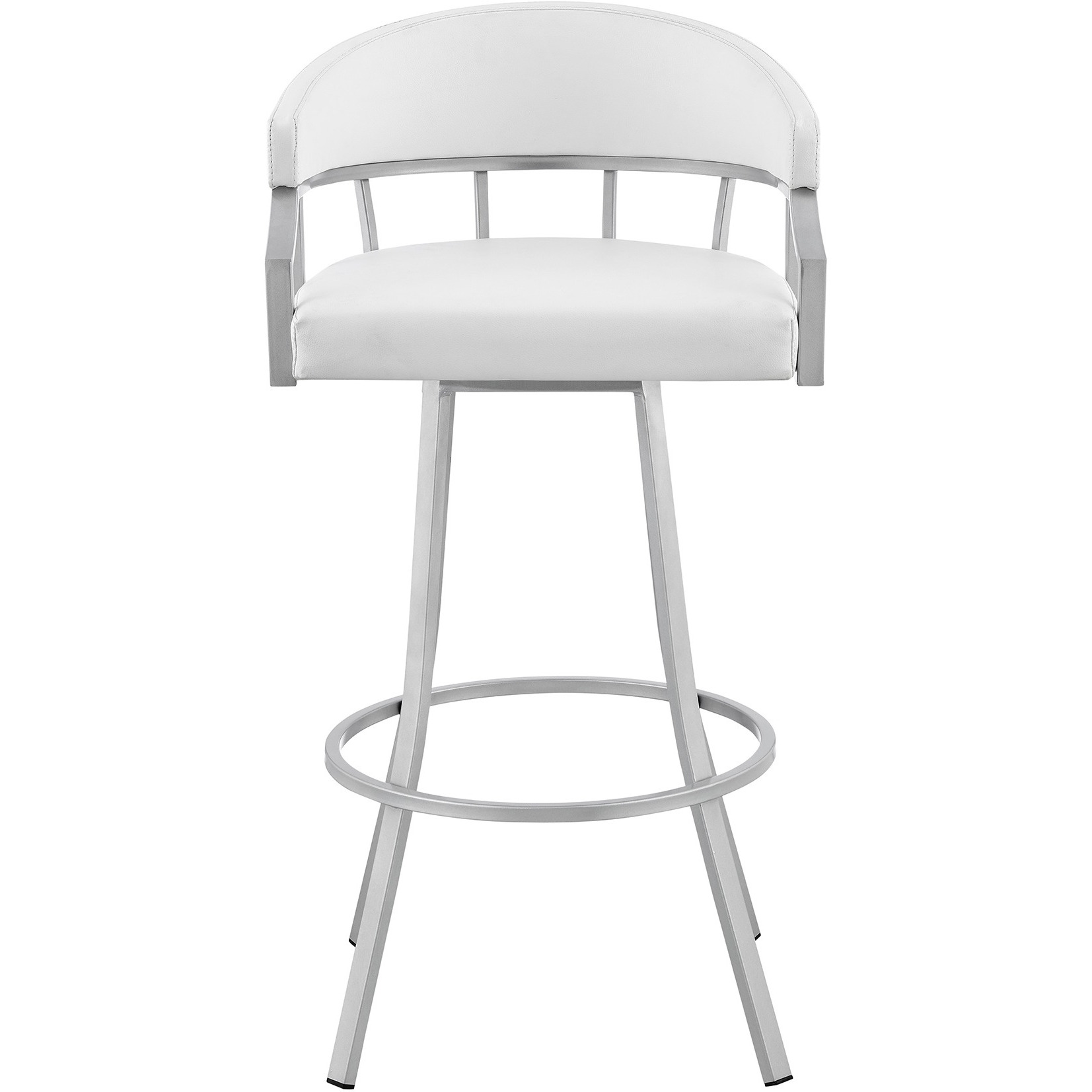 Palmdale 30" Swivel White Faux Leather and Silver Metal Bar Stool