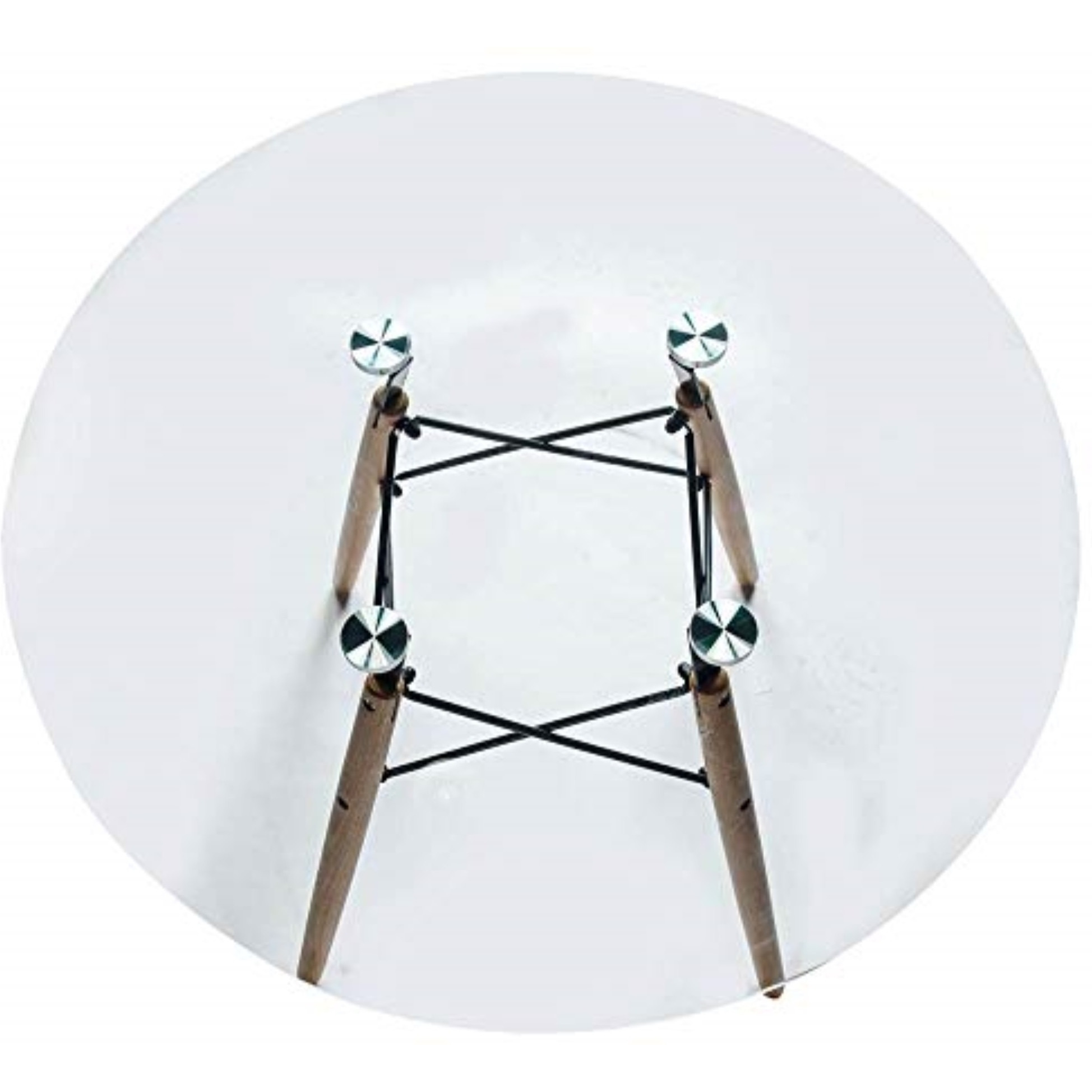 LeisureMod Dover Round Glass Top Dining Table W/ Natural Wood Eiffel Base