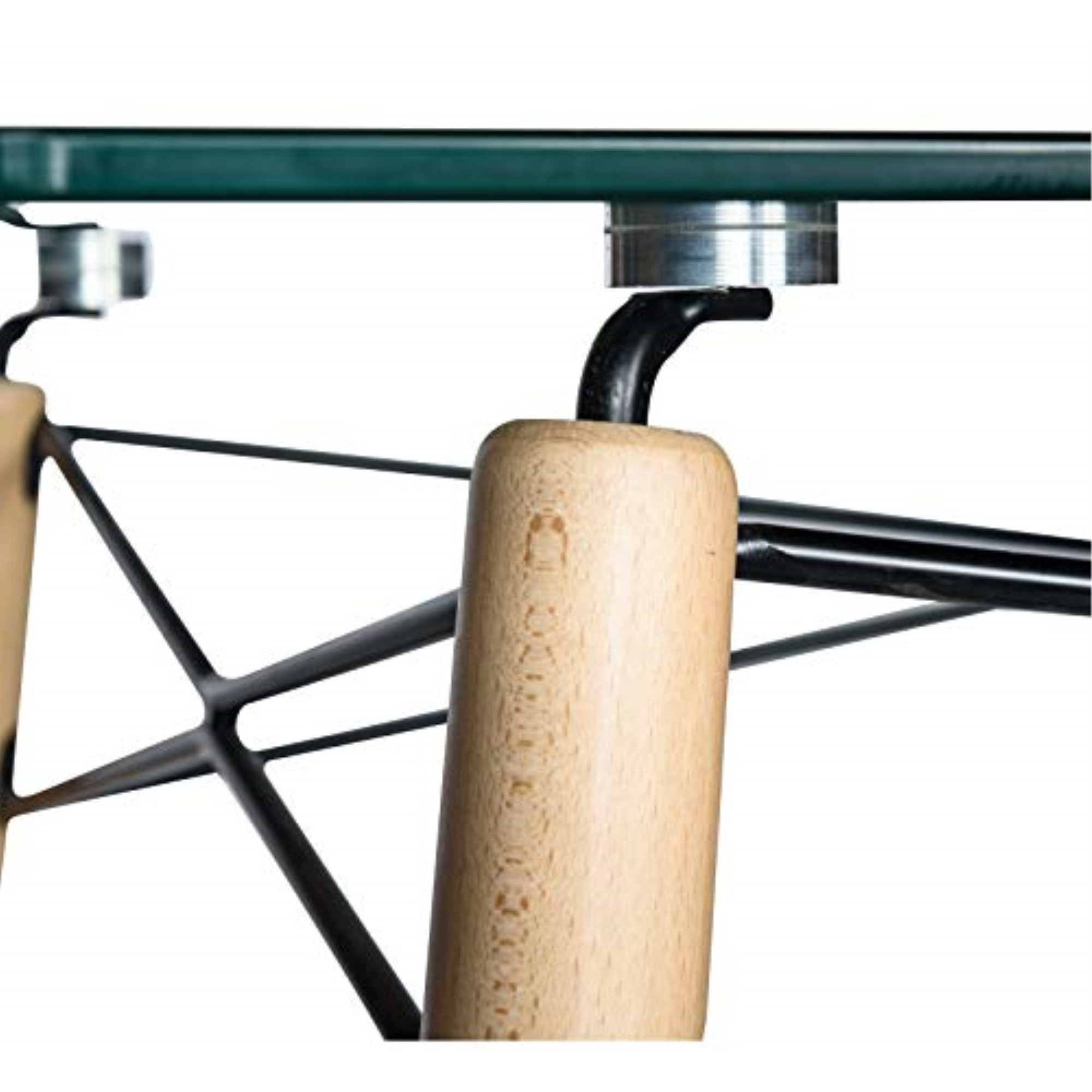 LeisureMod Dover 4Ft Rectangle Glass Top Dining Table W/ Natural Wood Eiffel Base