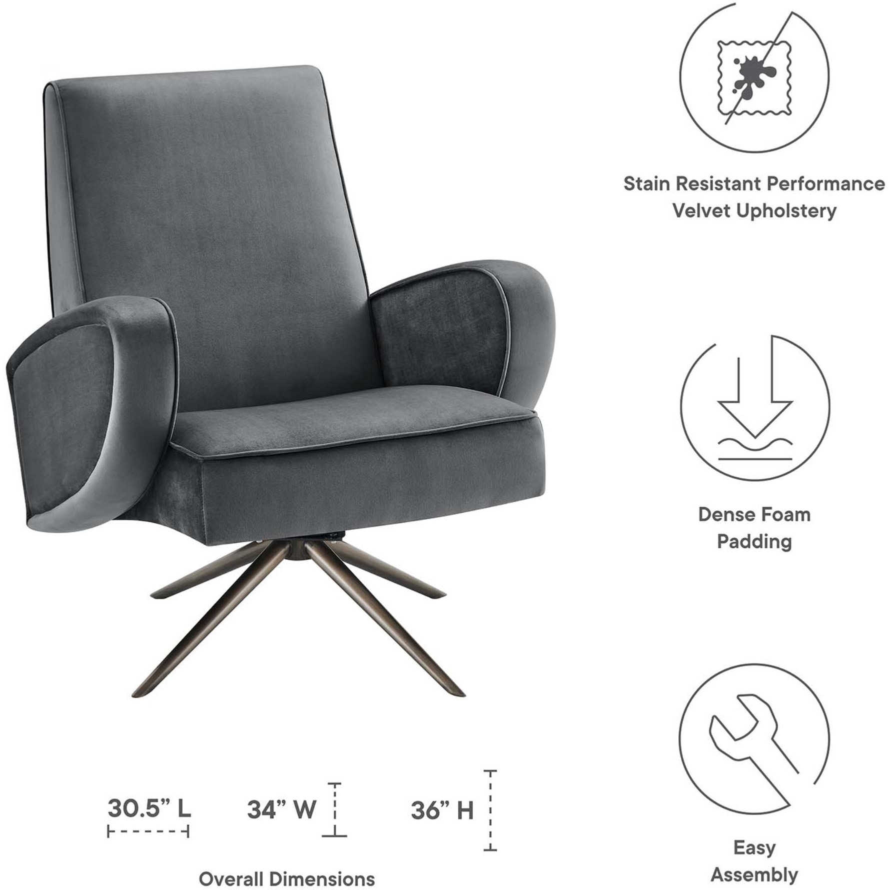 Superior Performance Velvet Swivel Chair
