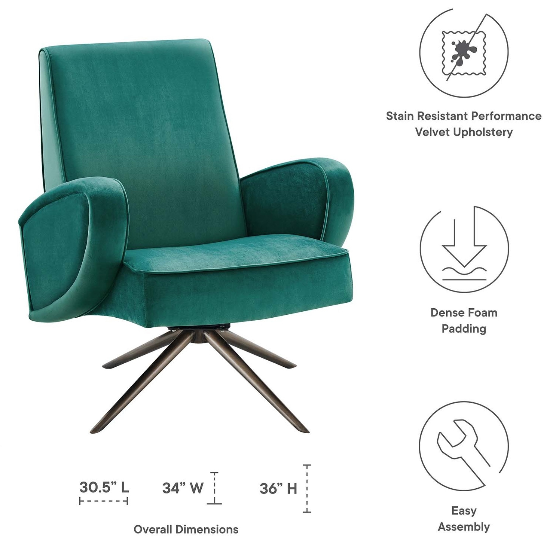 Superior Performance Velvet Swivel Chair