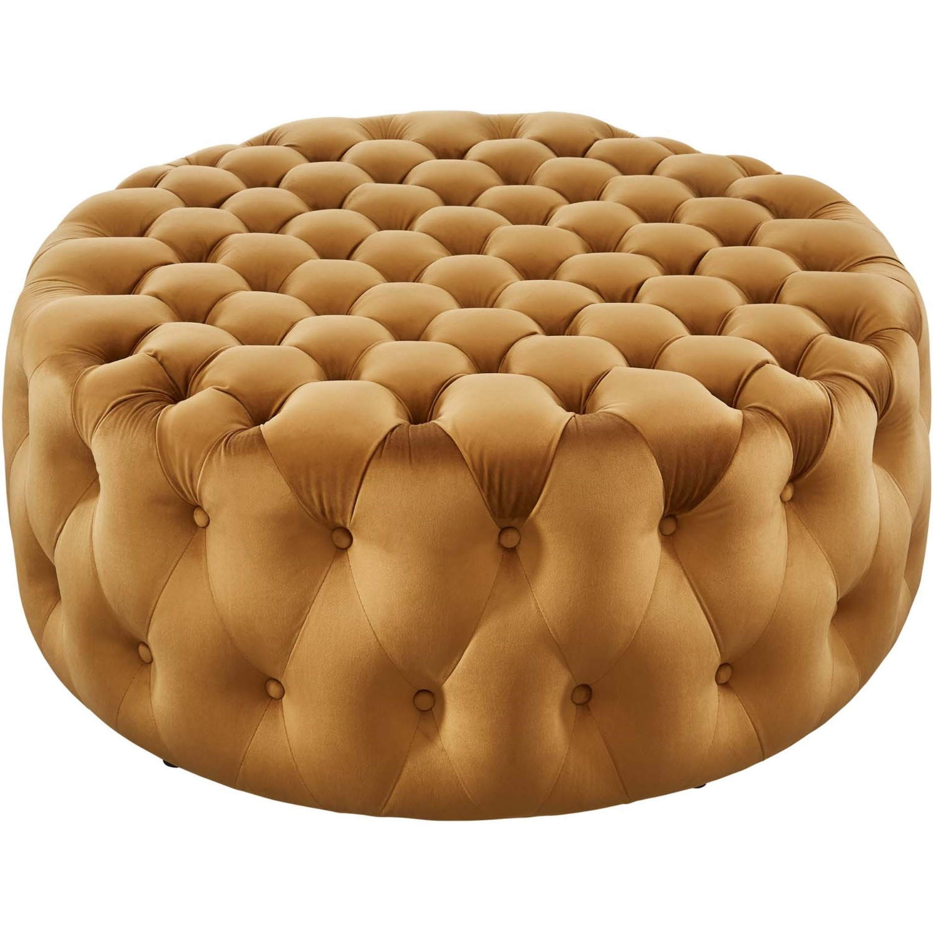 Amour Tufted Button Large Round Performance Velvet Ottoman