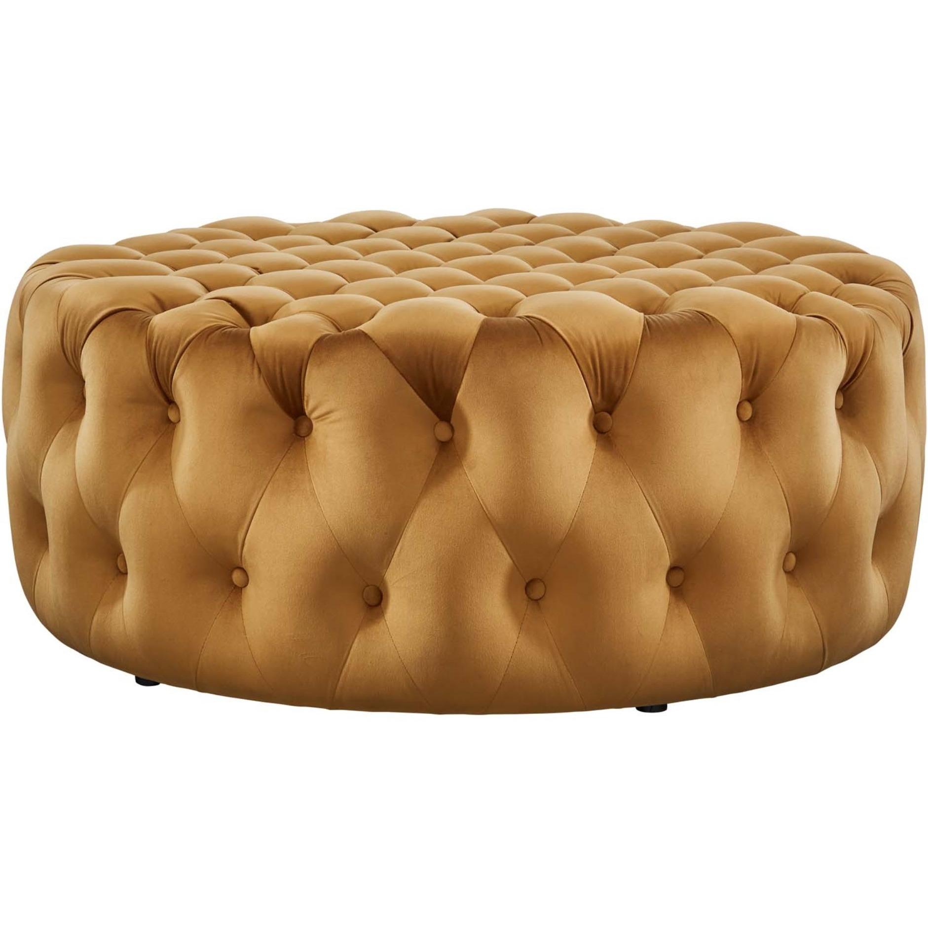 Amour Tufted Button Large Round Performance Velvet Ottoman